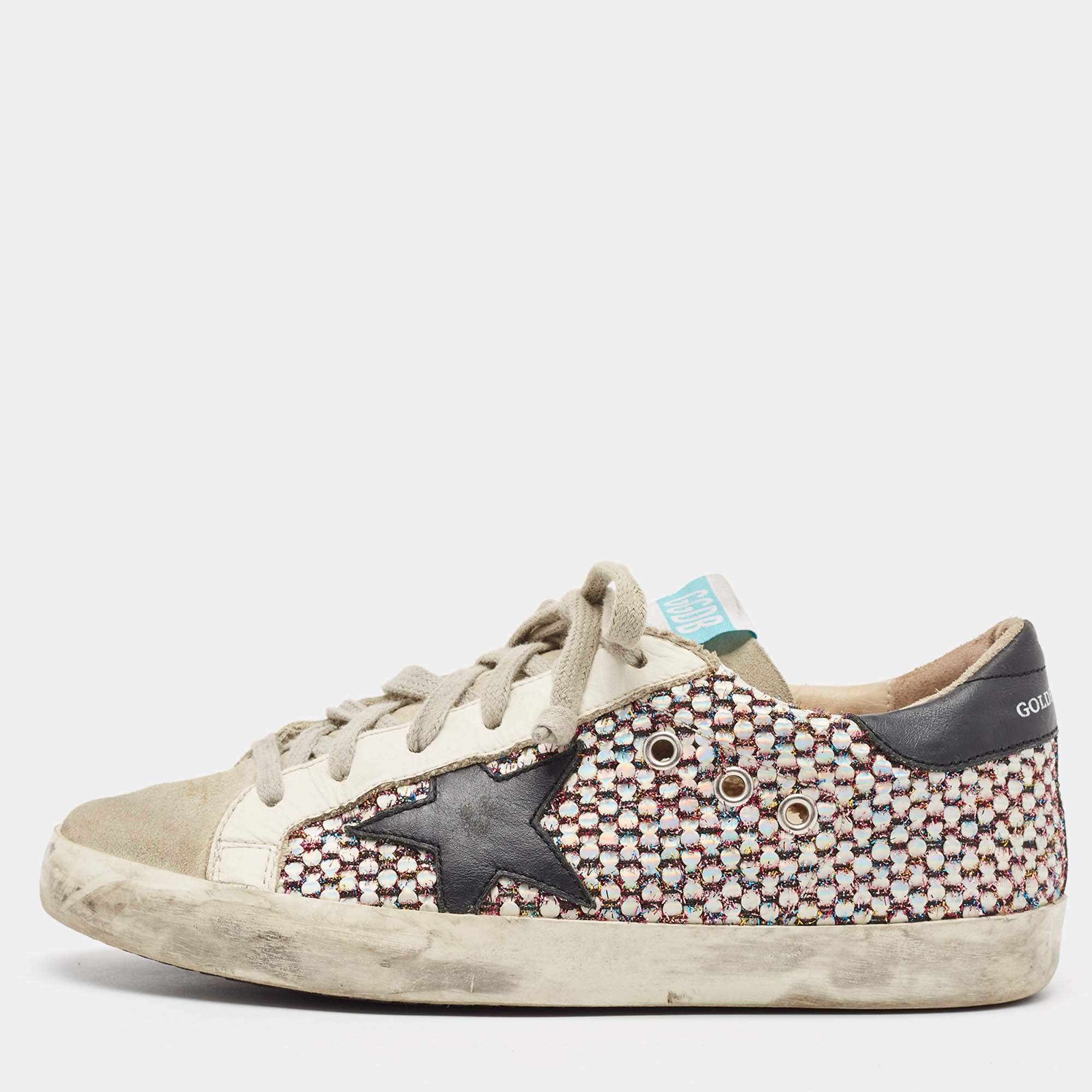 Golden Goose Multicolor Leather and Mesh Super Star Lace Up Sneakers Size 37