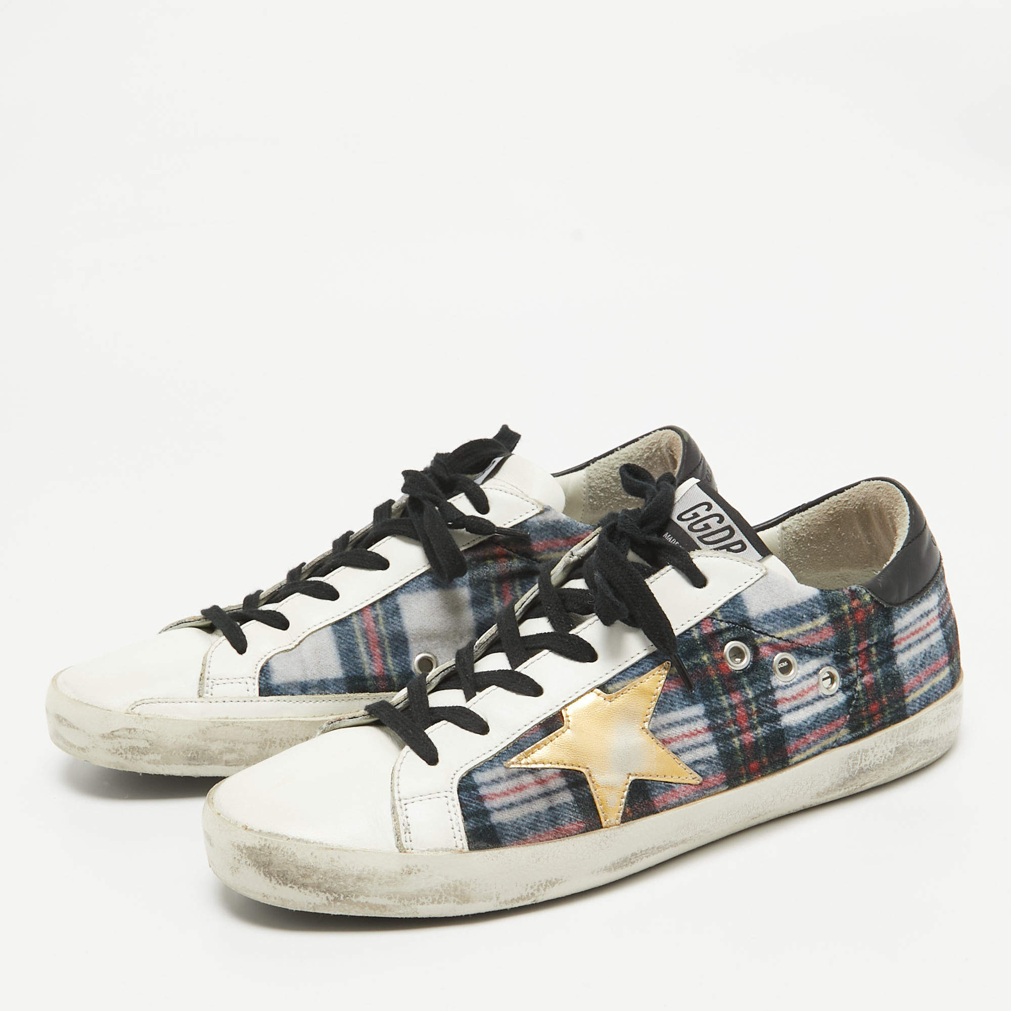 Pre Owned Golden Goose White Canvas and Leather Superstar Lace Up Sneakers Size 40