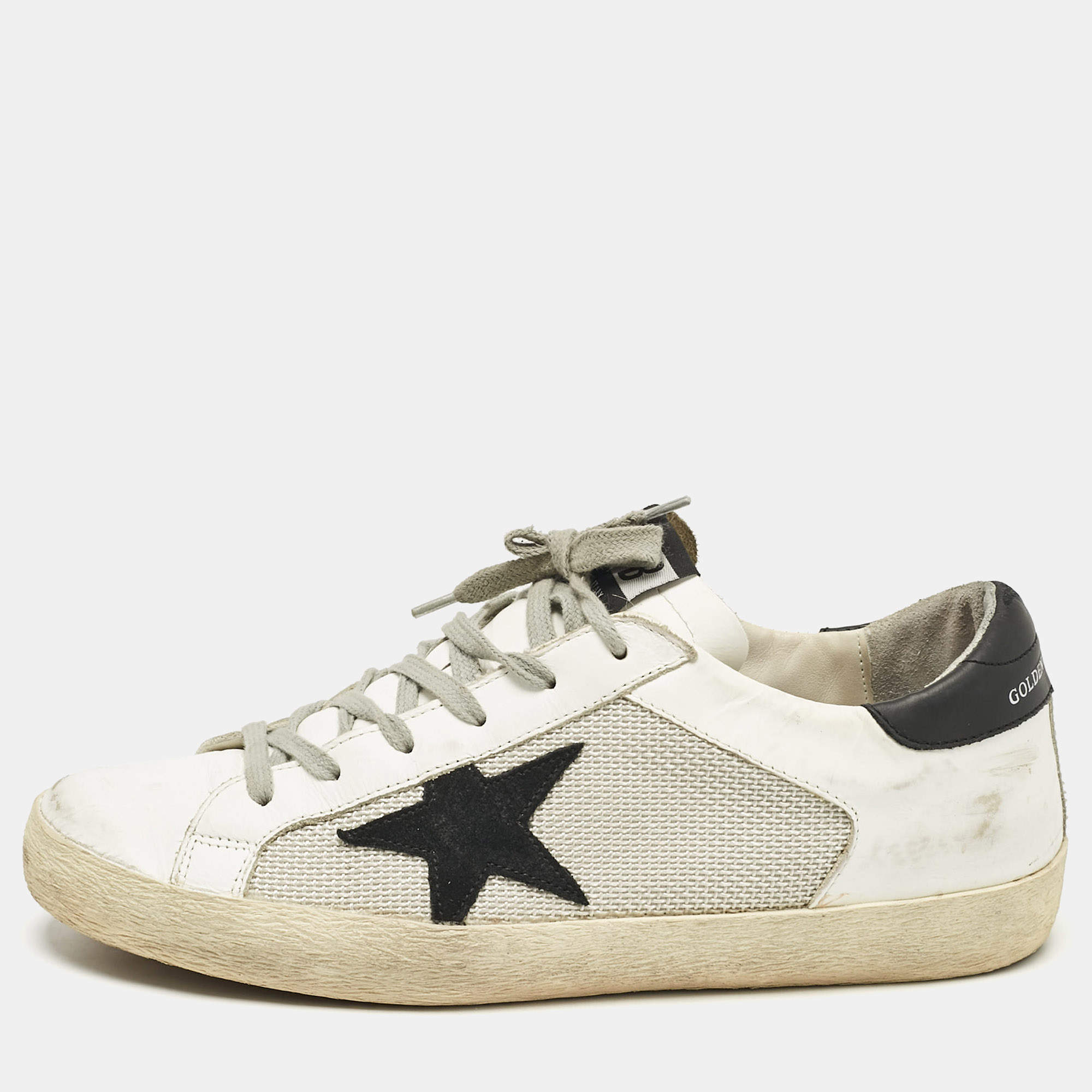 Pre Owned Golden Goose White Mesh and Leather Superstar Lace Up Sneakers Size 40