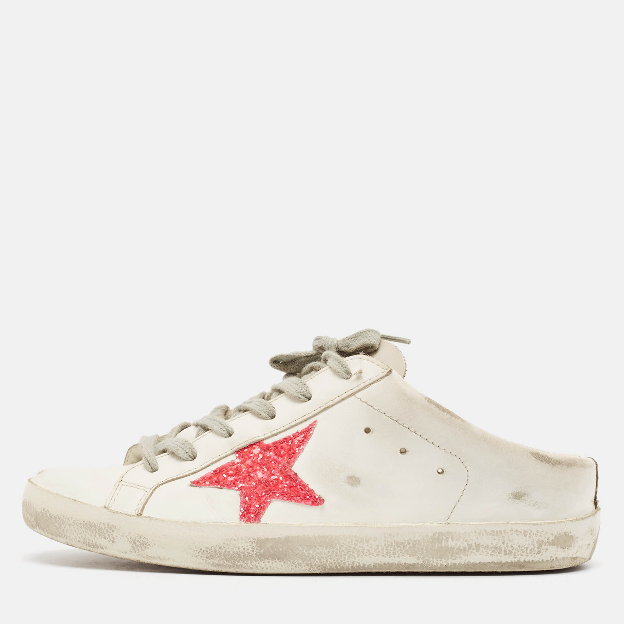 Pre Owned Golden Goose White Leather Superstar Mules Size 38