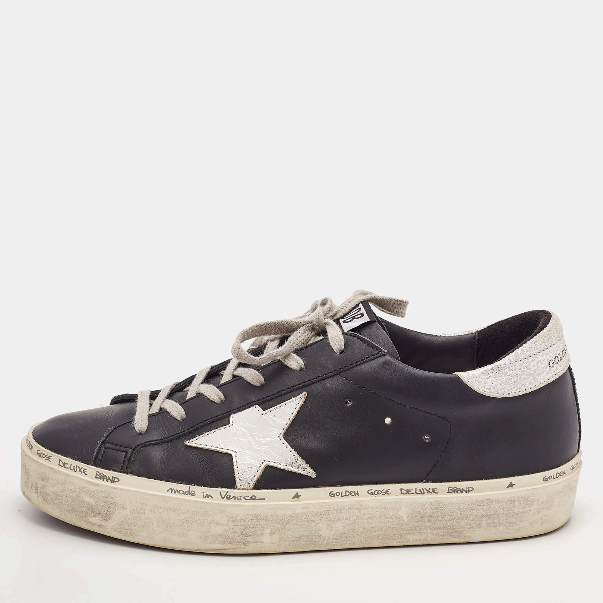 Golden Goose Black Leather Superstar Lace Up Sneakers Size 40
