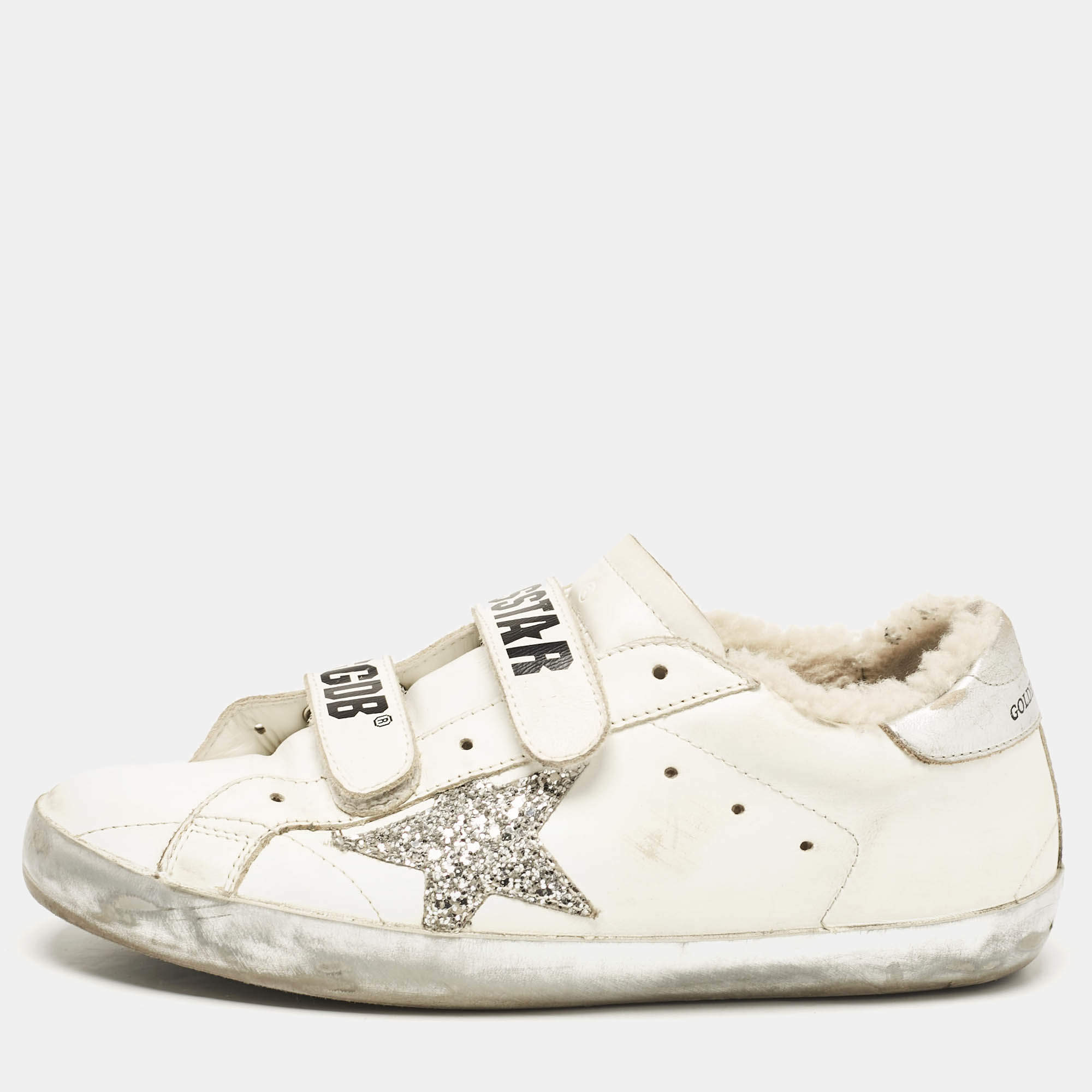 Golden Goose White/Silver Leather and Glitter Old School Sneakers Size 39