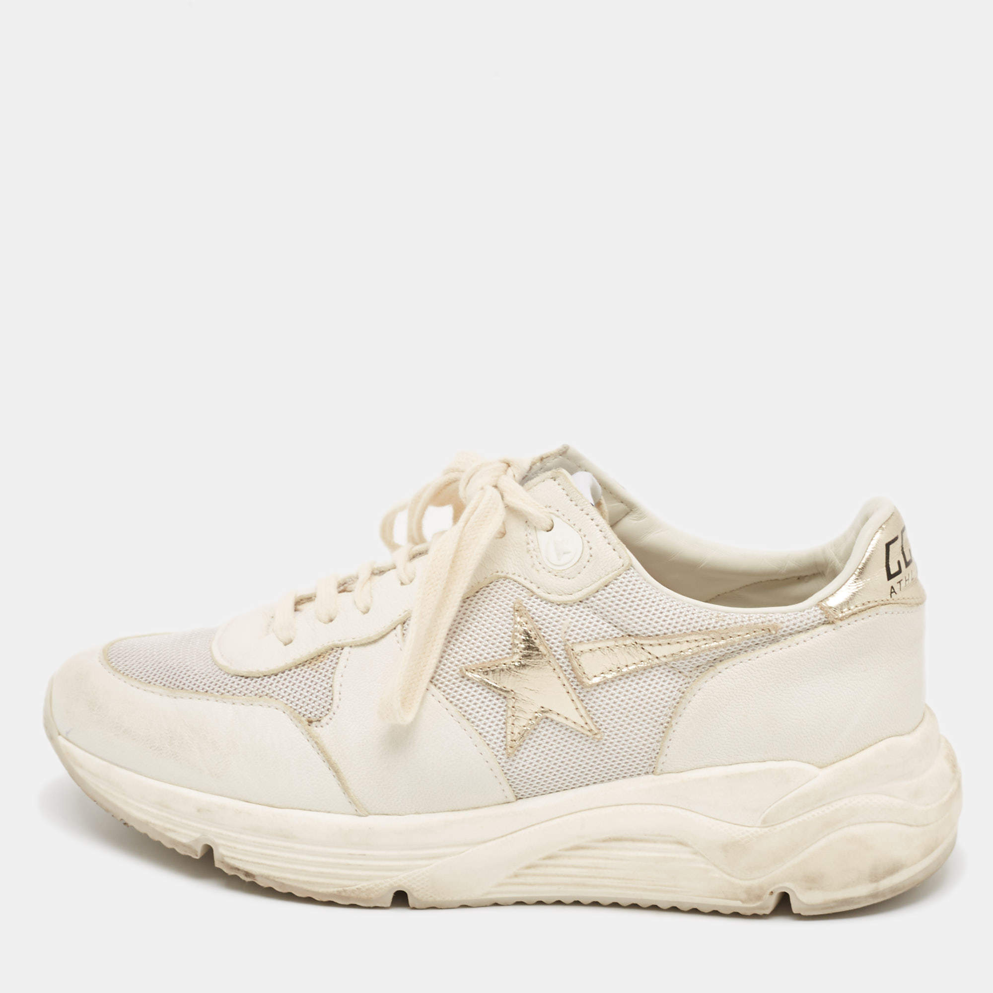 Golden Goose White/Grey Leather and Mesh Running Sole Low Top Sneakers Size 37