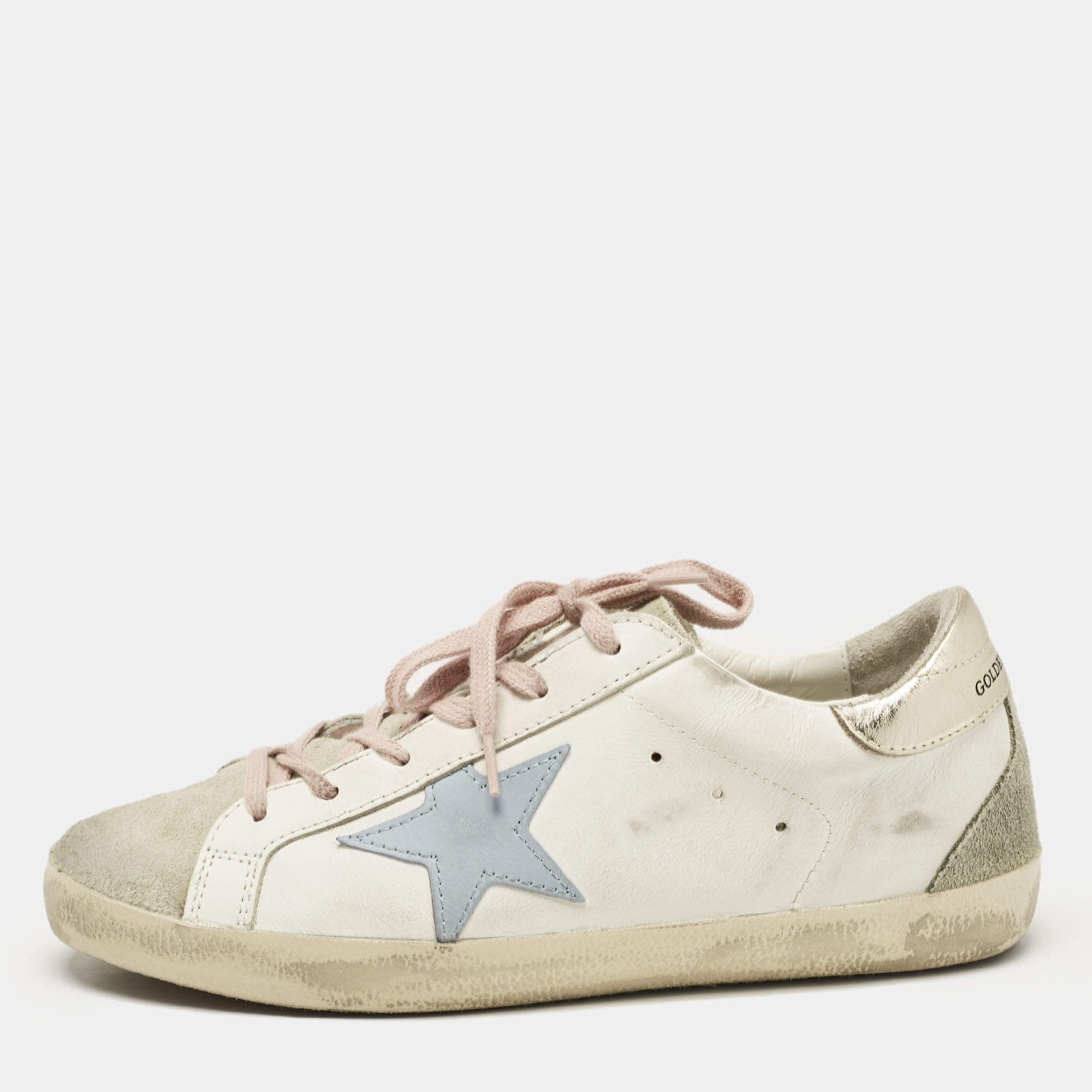 Pre Owned Golden Goose Multicolor Leather and Suede Superstar Low Top Sneakers Size 39