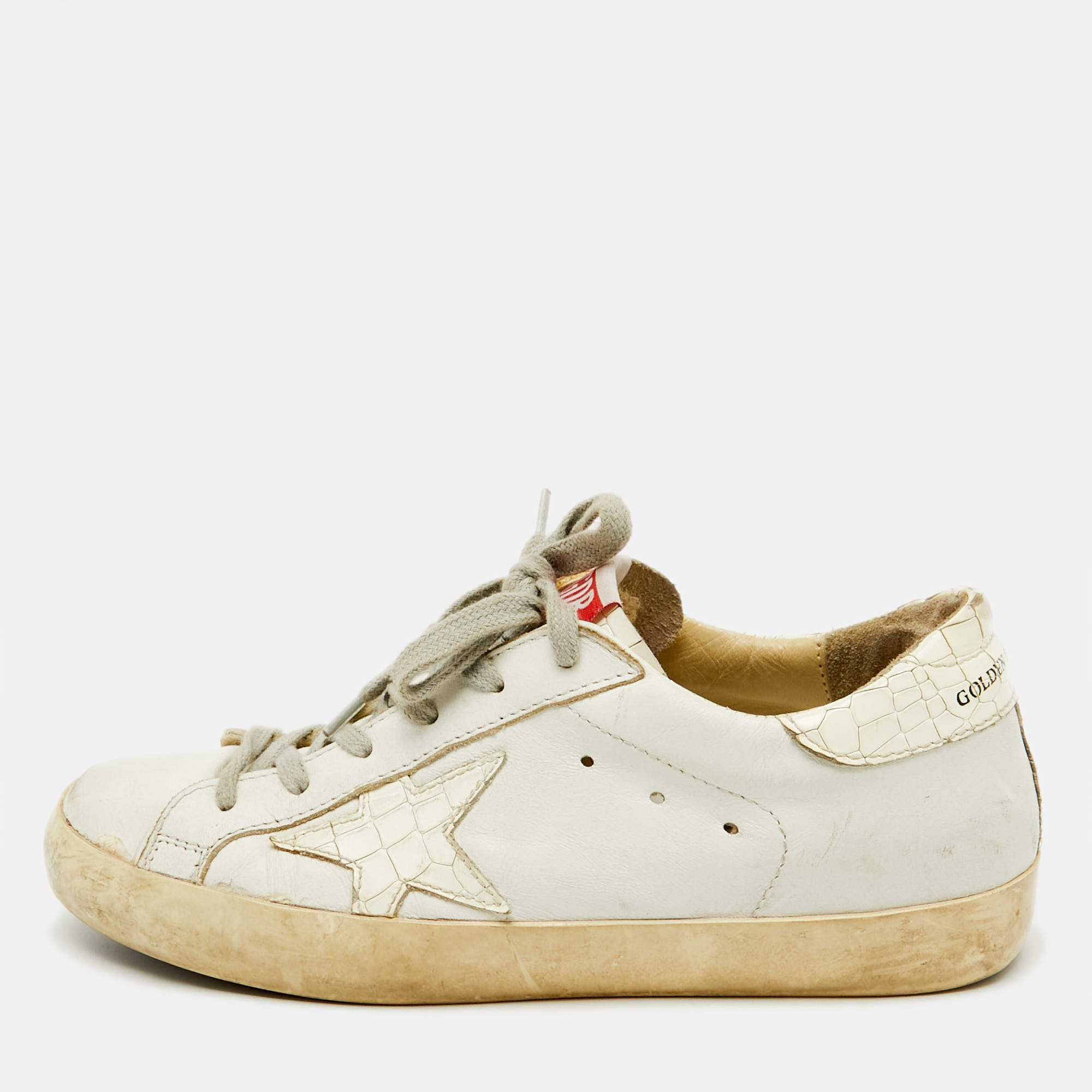 Pre Owned Golden Goose White Leather Superstar Low Top Sneakers Size 37