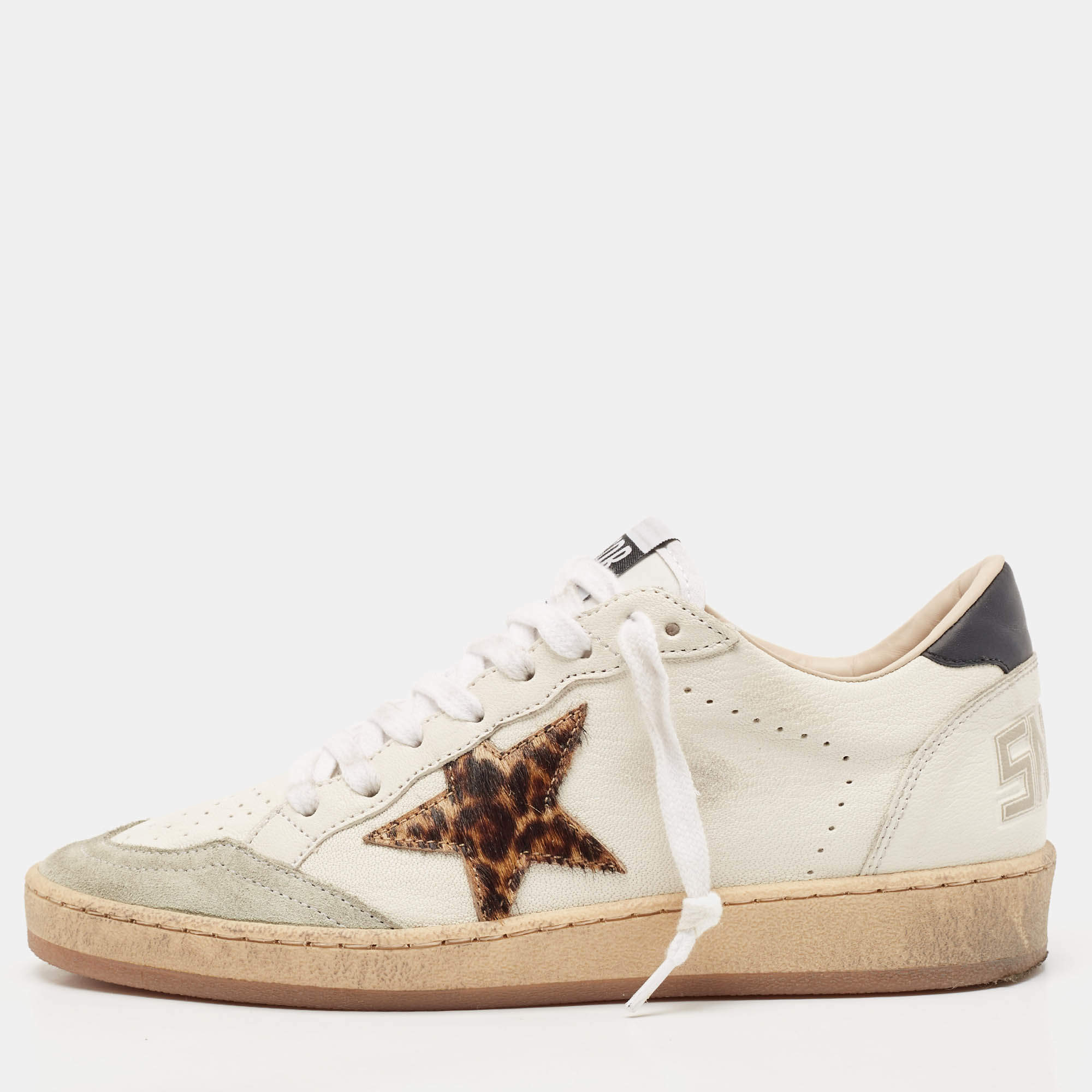 Pre Owned Golden Goose Multicolor Calf Hair and Suede Super Star Sneakers Size 37