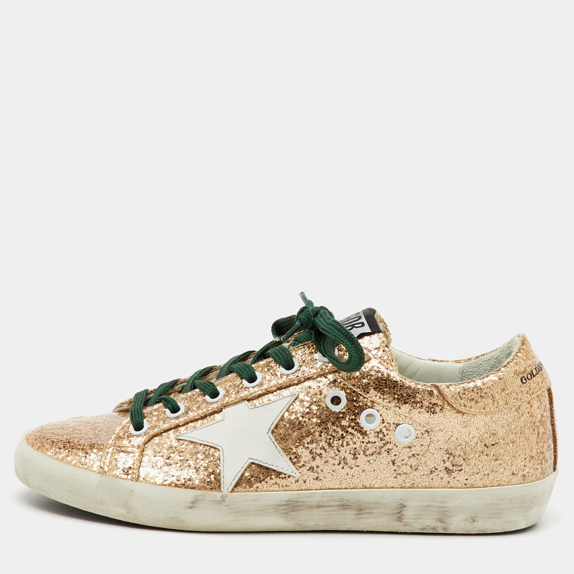 Pre Owned Golden Goose Gold Metallic Glitter PVC Superstar Low Top Sneakers Size 38
