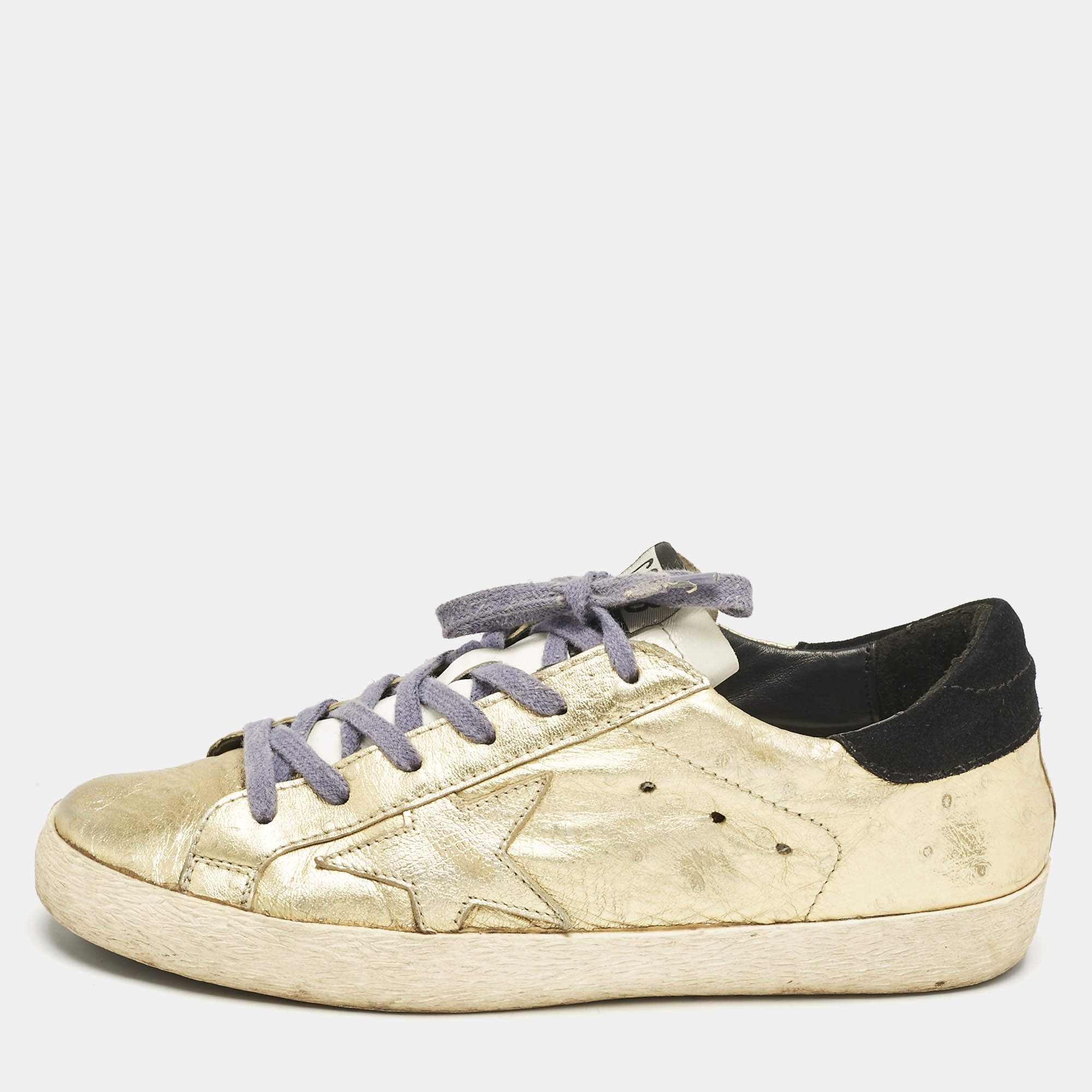 Golden Goose Gold Leather  Superstar Low Top Sneakers Size 38