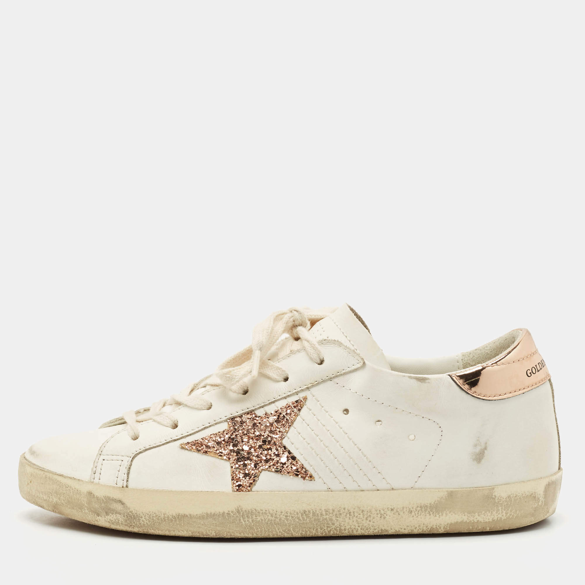 Pre Owned Golden Goose White Leather Super Star Low Top Sneakers Size 38