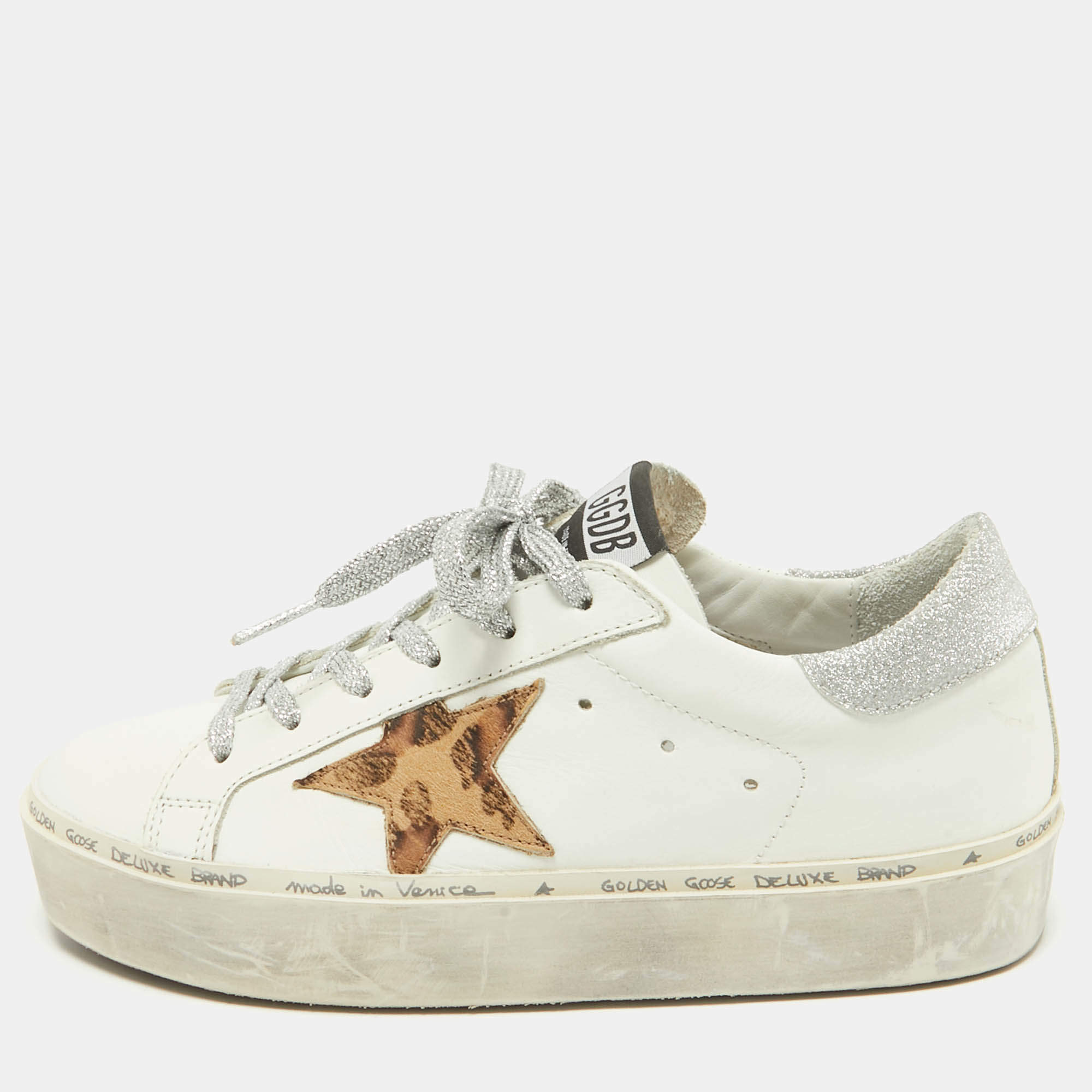 Golden Goose White/Brown Leather Hi Star Lace Up Sneakers Size 36