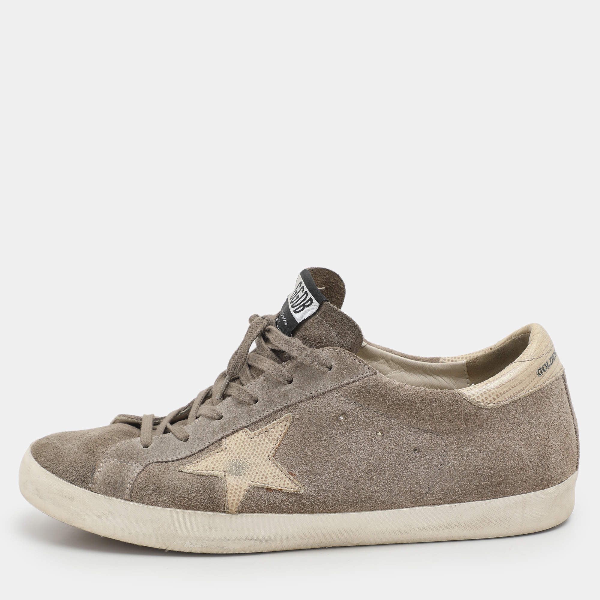 Golden Goose Taupe Suede and Lizard Embossed Superstar Low Top Sneakers Size 42