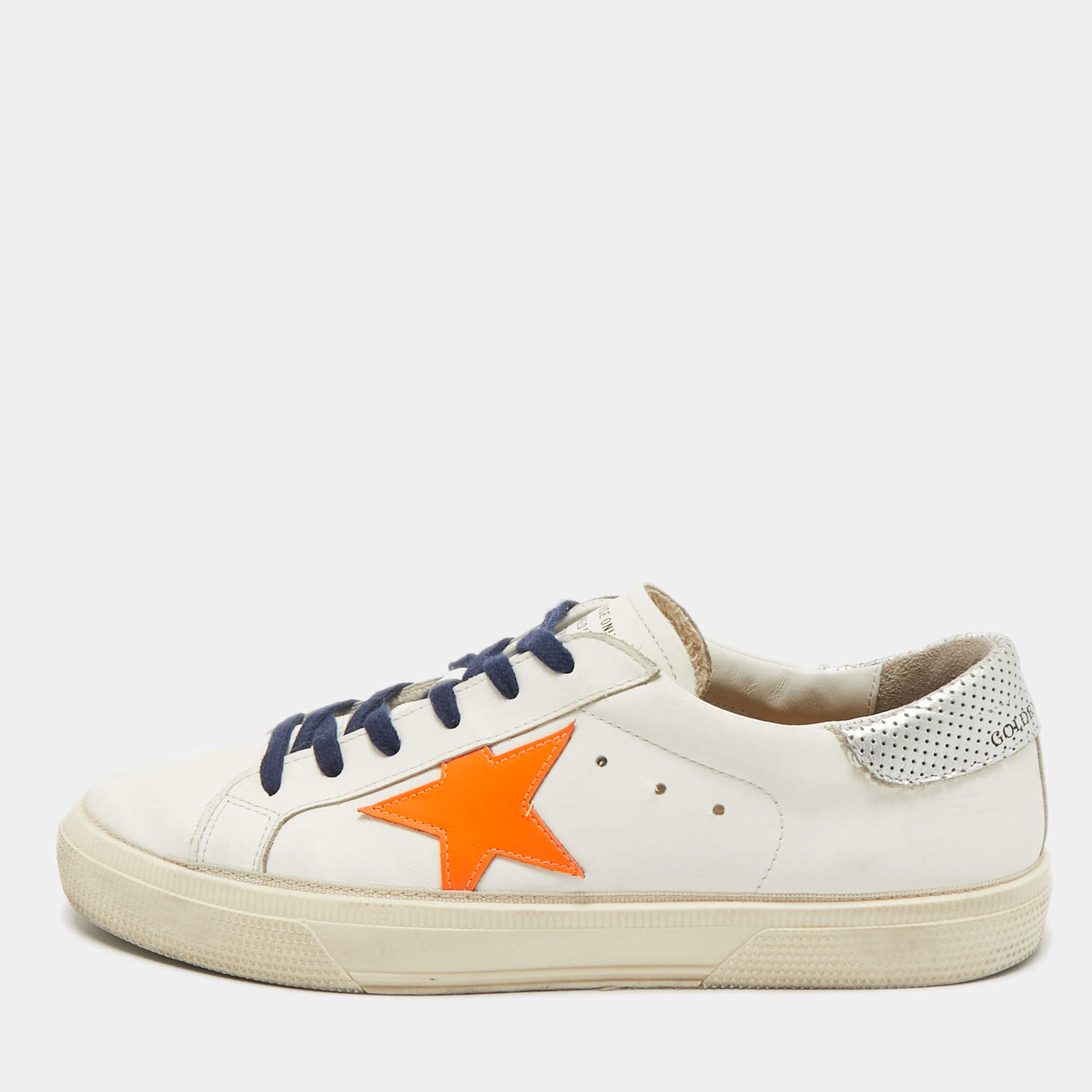 Golden Goose Off White/Orange Leather Stardan Sneakers Size 39