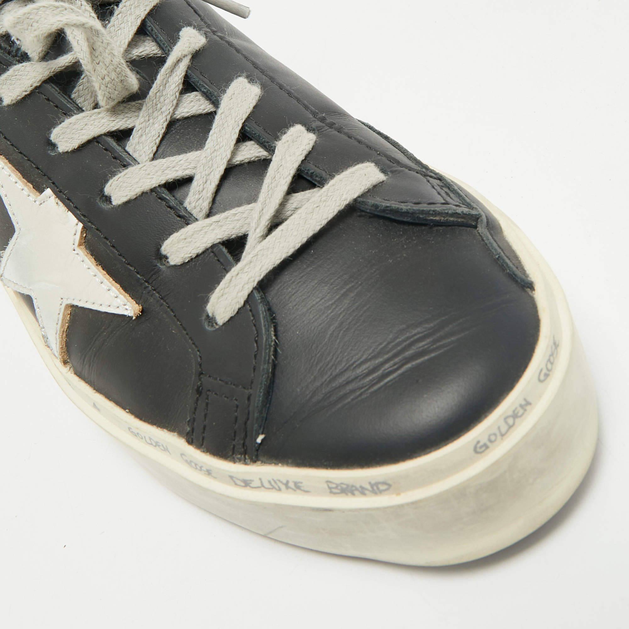 Golden Goose Black Leather Hi Star Low Top Sneakers Size 38