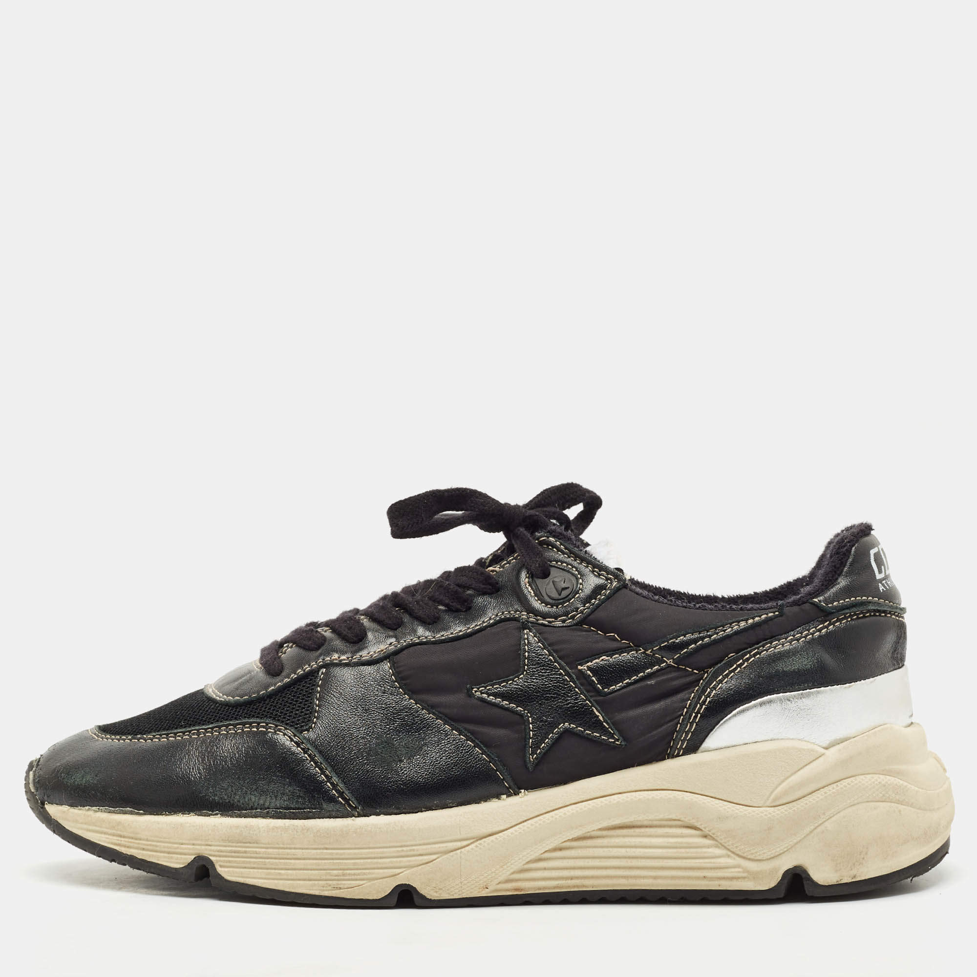 Pre Owned Golden Goose Black Leather and Mesh Running Sneakers Size 43