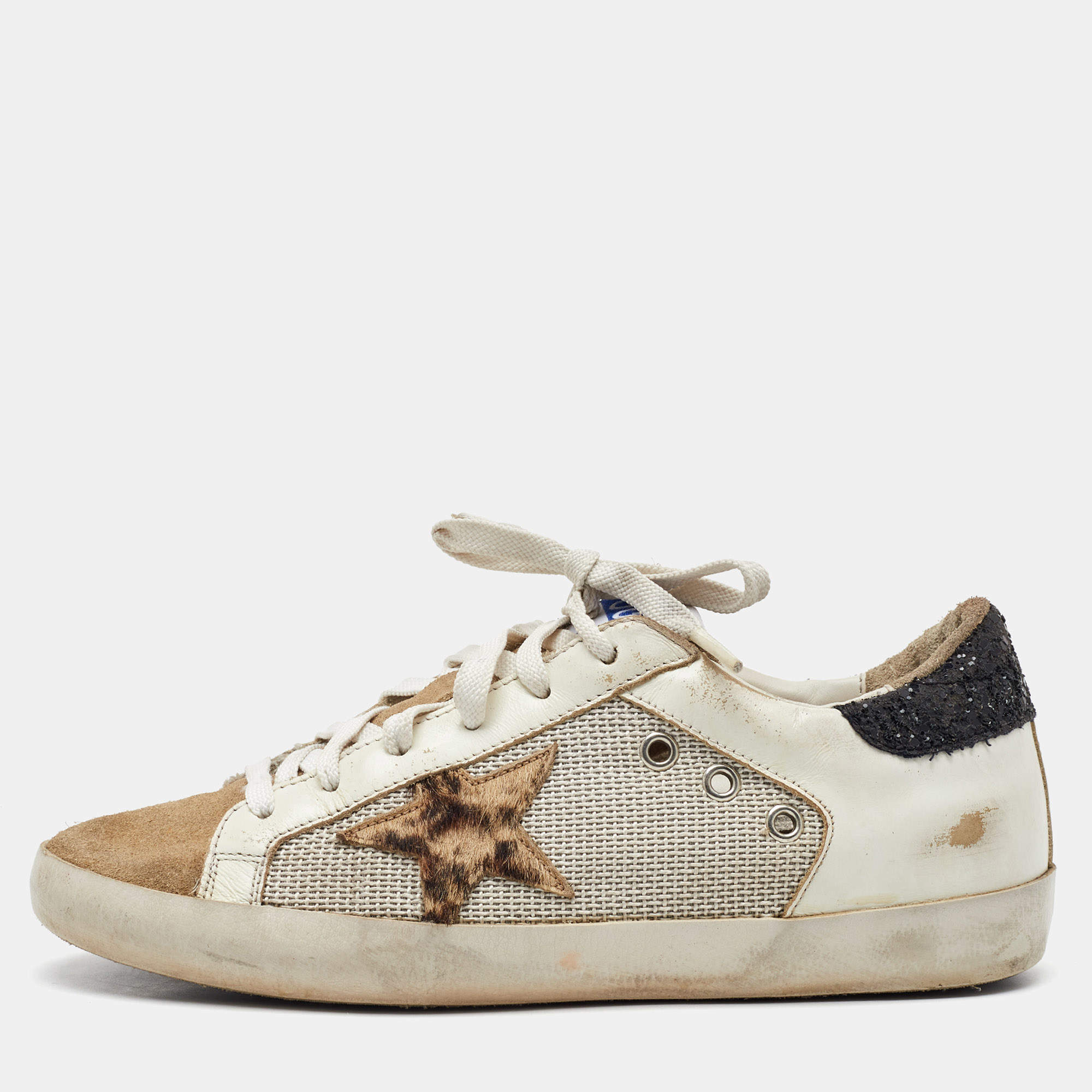 Pre Owned Golden Goose Multicolor Suede and Leather Superstar Low Top Sneakers Size 38