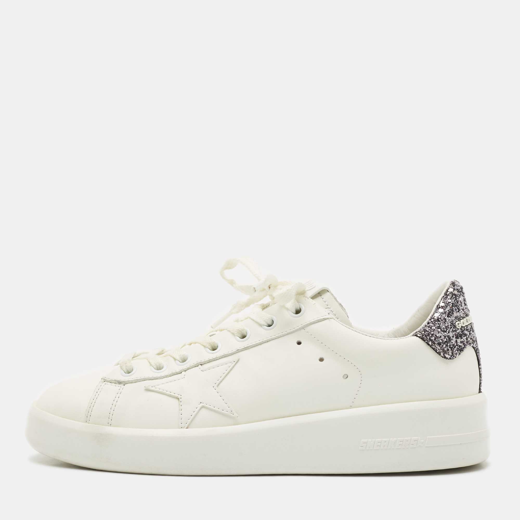 Pre Owned Golden Goose White Leather Pure Star Sneakers Size 39