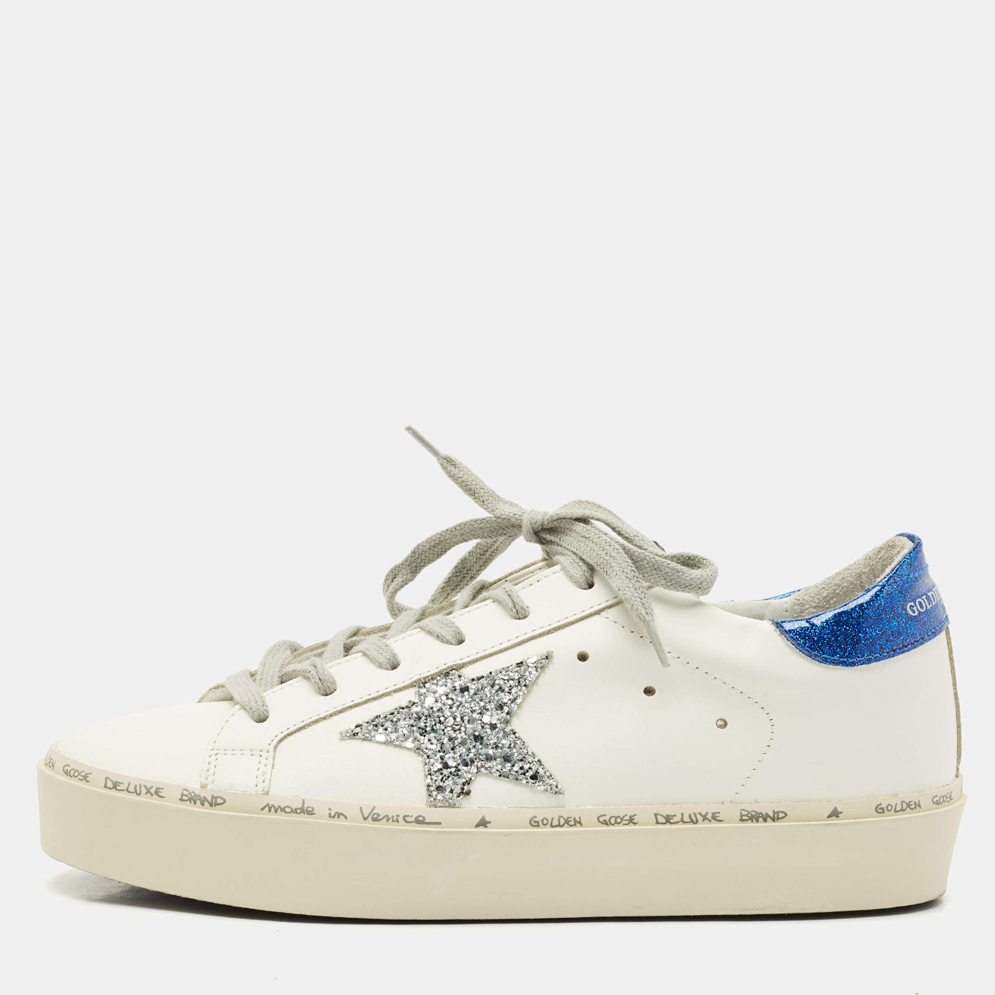 Pre Owned Golden Goose White Leather Hi Star Sneakers Size 37