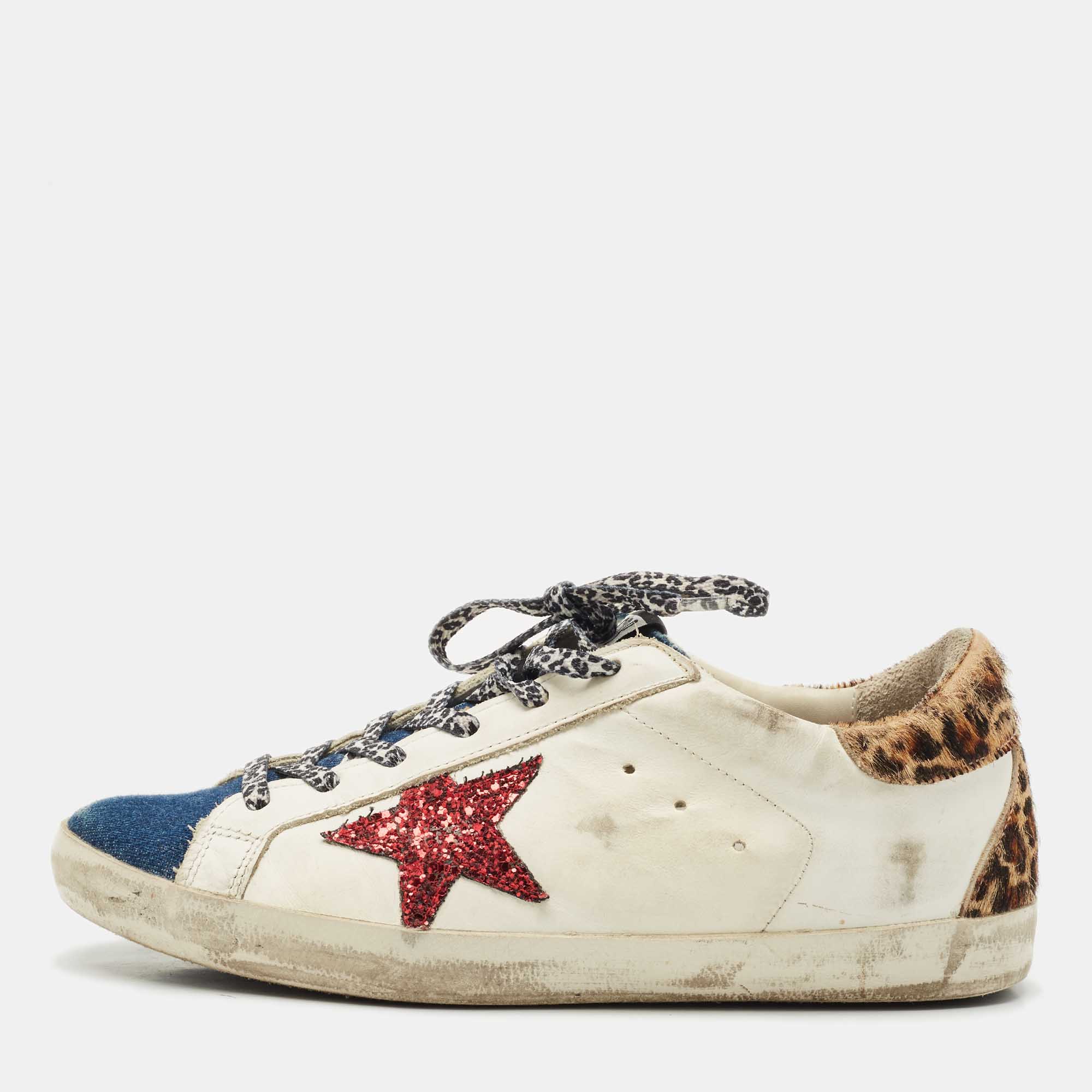☆関税込☆Golden ★SUPERSTAR LEOPARD TAB SNEAKERS★ Super-Star leopard-print leather sneakers in multicoloured