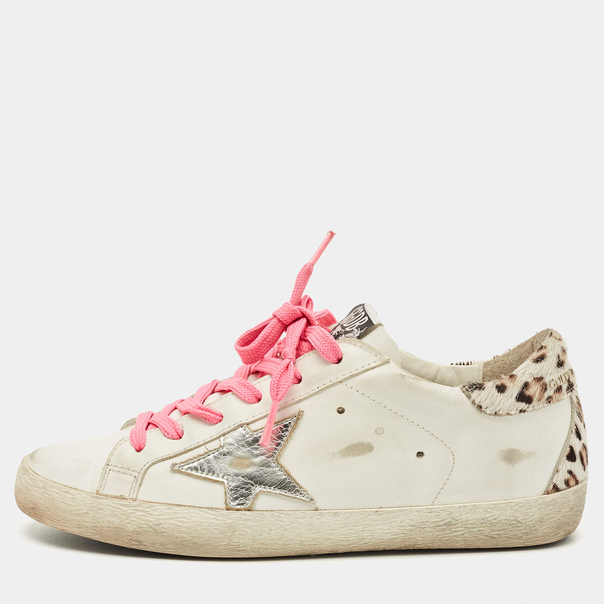 Pre Owned Golden Goose White Calf Hair and Leather Superstar Low Top Sneakers Size 38