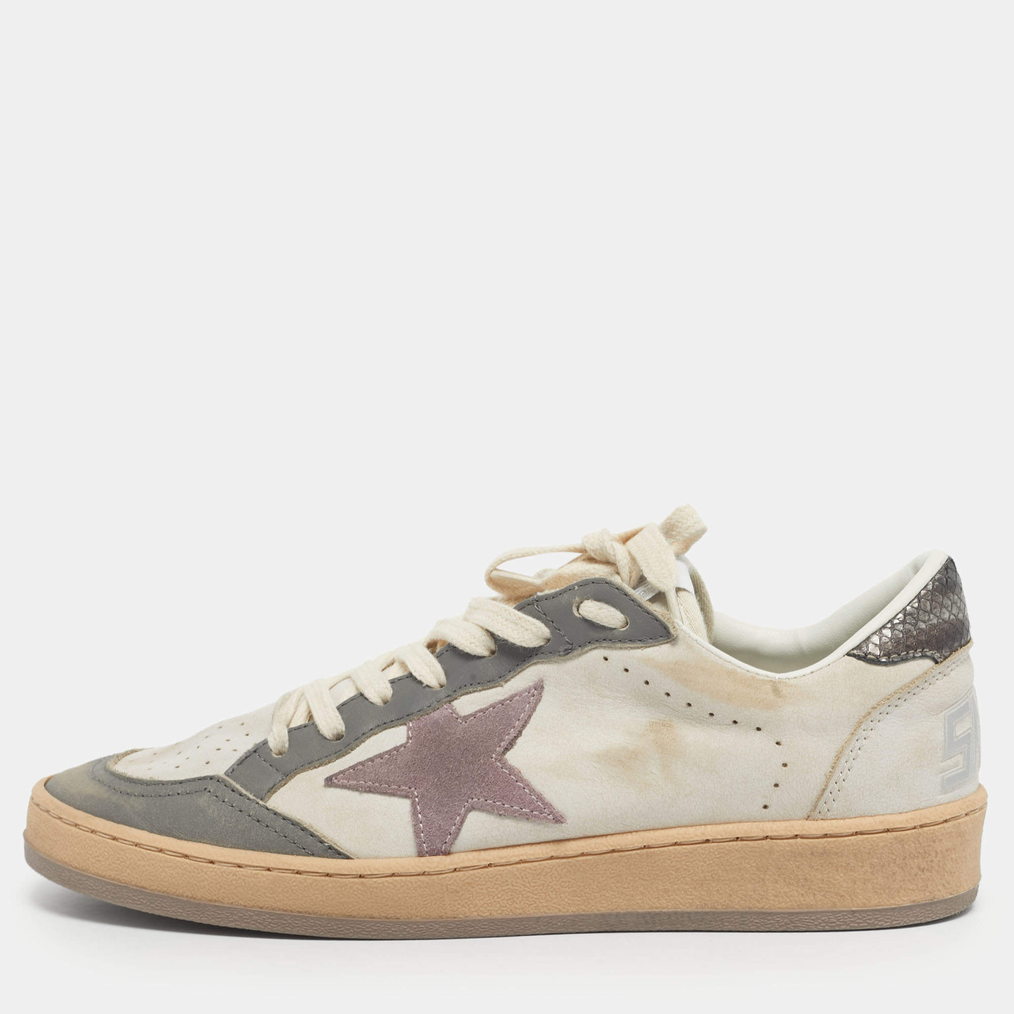 Pre Owned Golden Goose White/Grey Leather Ballstar Low Top Sneakers Size 38
