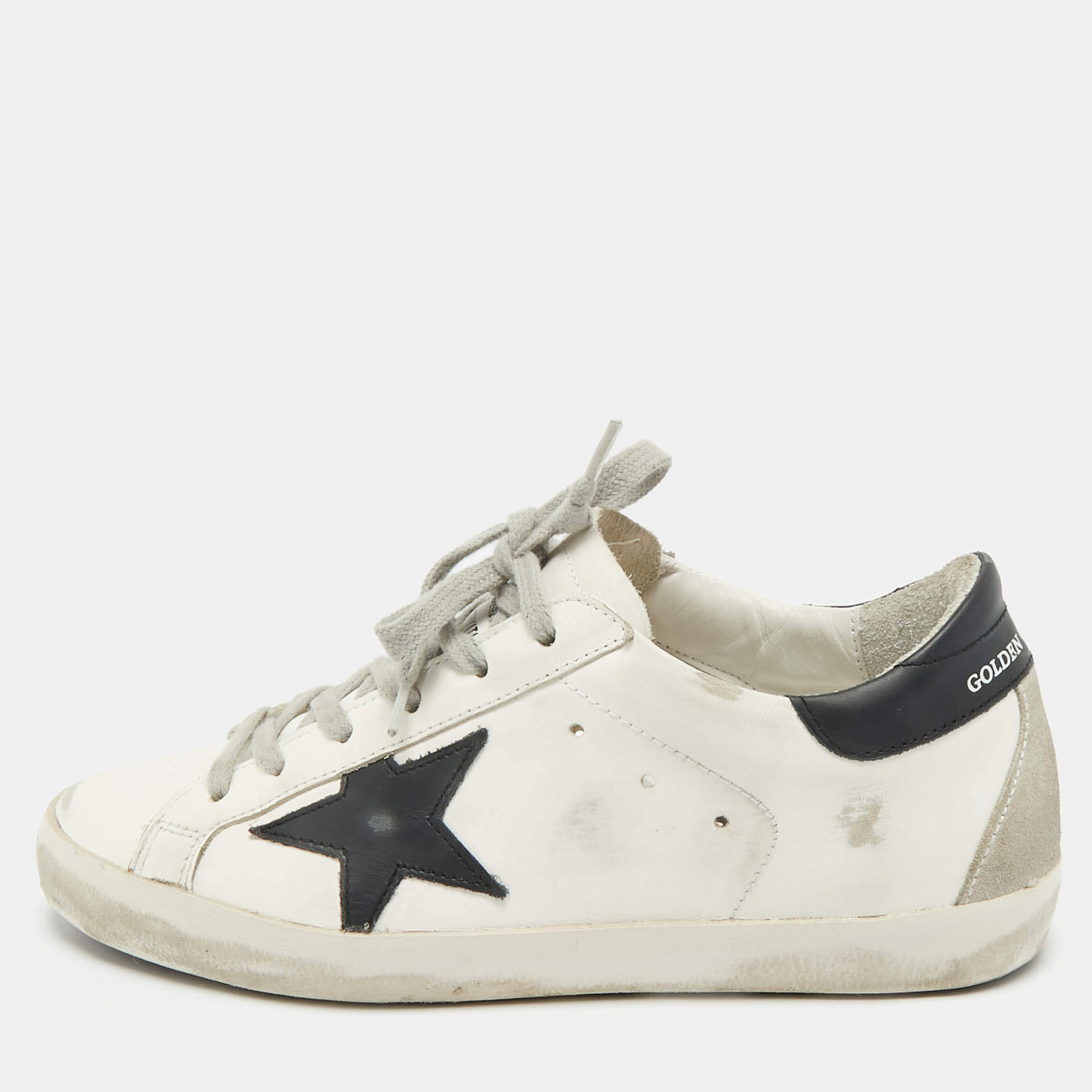 Pre Owned Golden Goose White Leather Hi Star Lace Up Sneakers Size 37