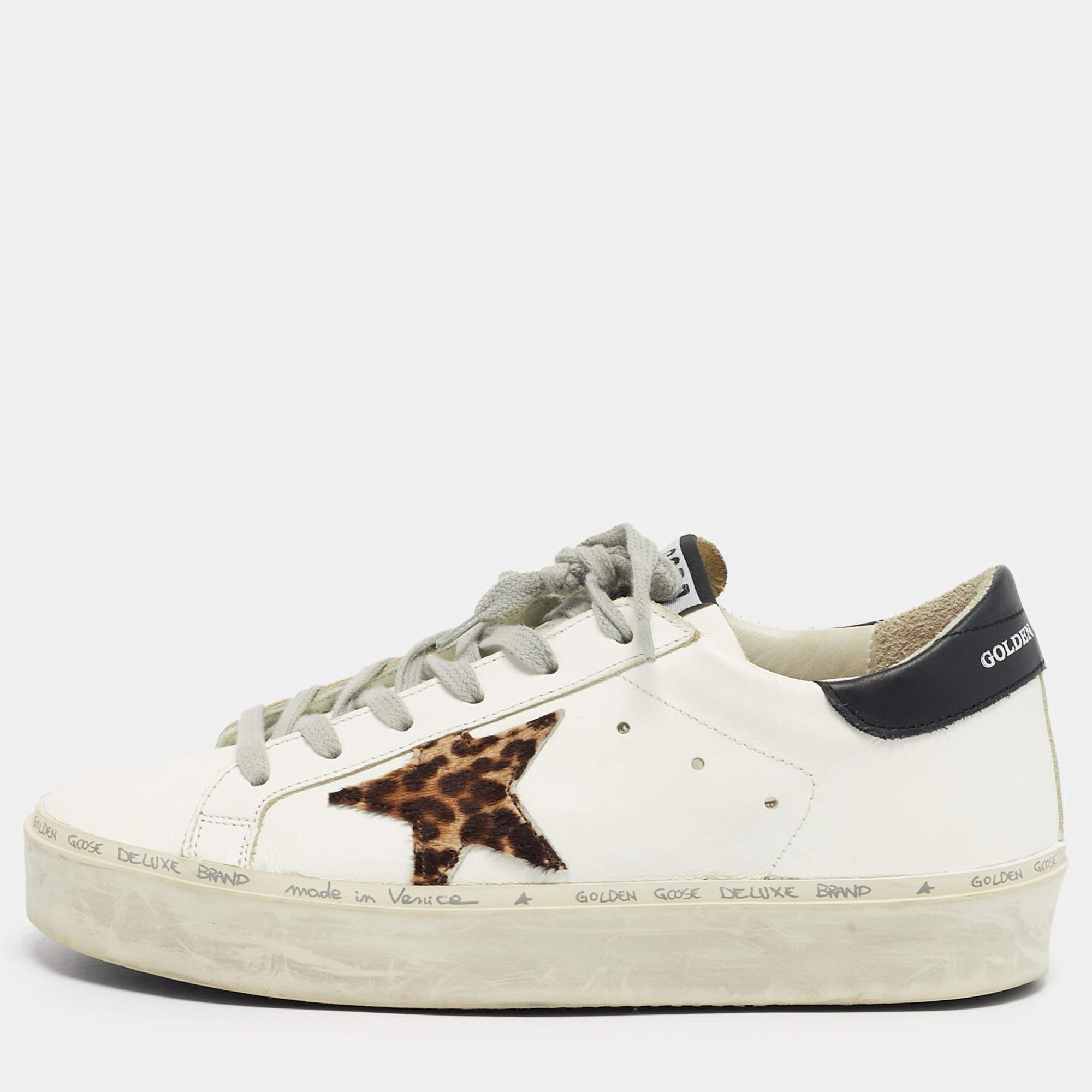 Pre Owned Golden Goose White Leather Hi Star Low Top Sneakers Size 37