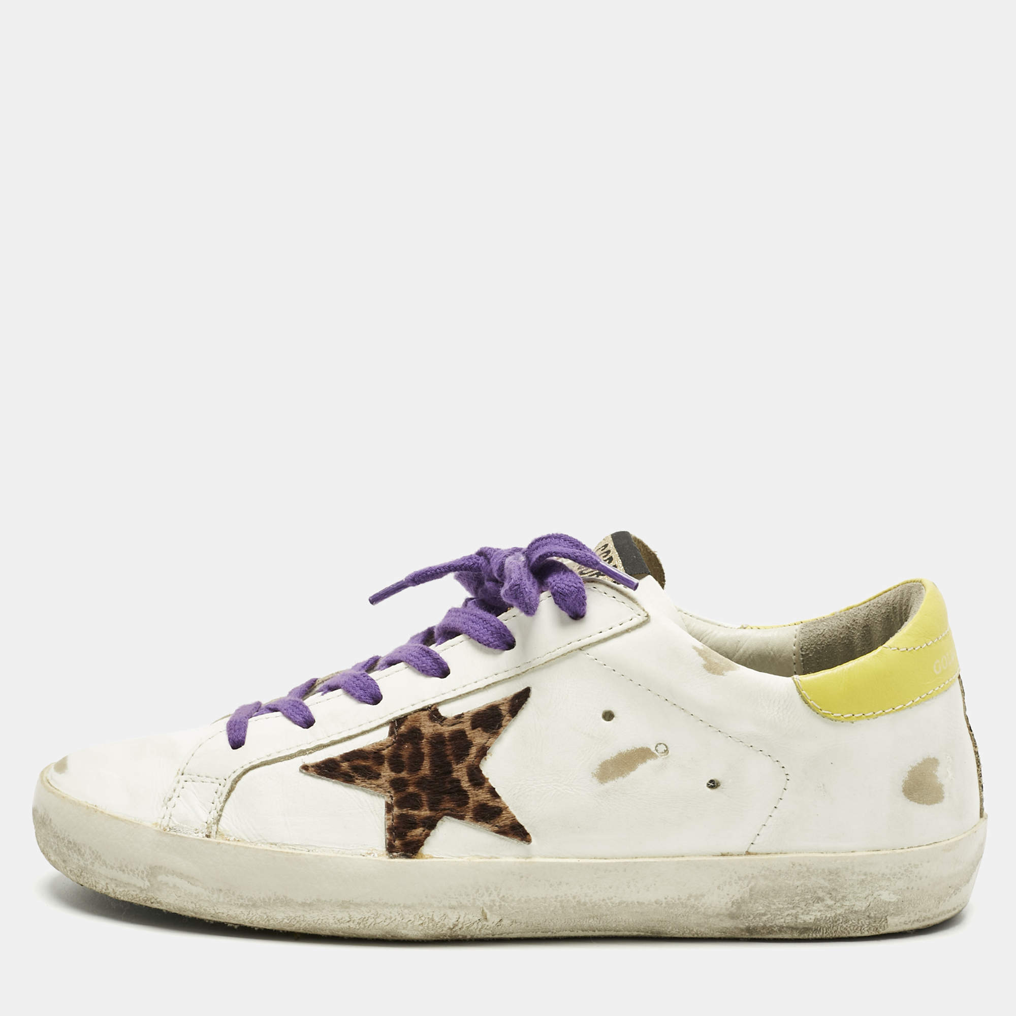Pre Owned Golden Goose White Leather Super Star Lace Up Sneakers Size 39