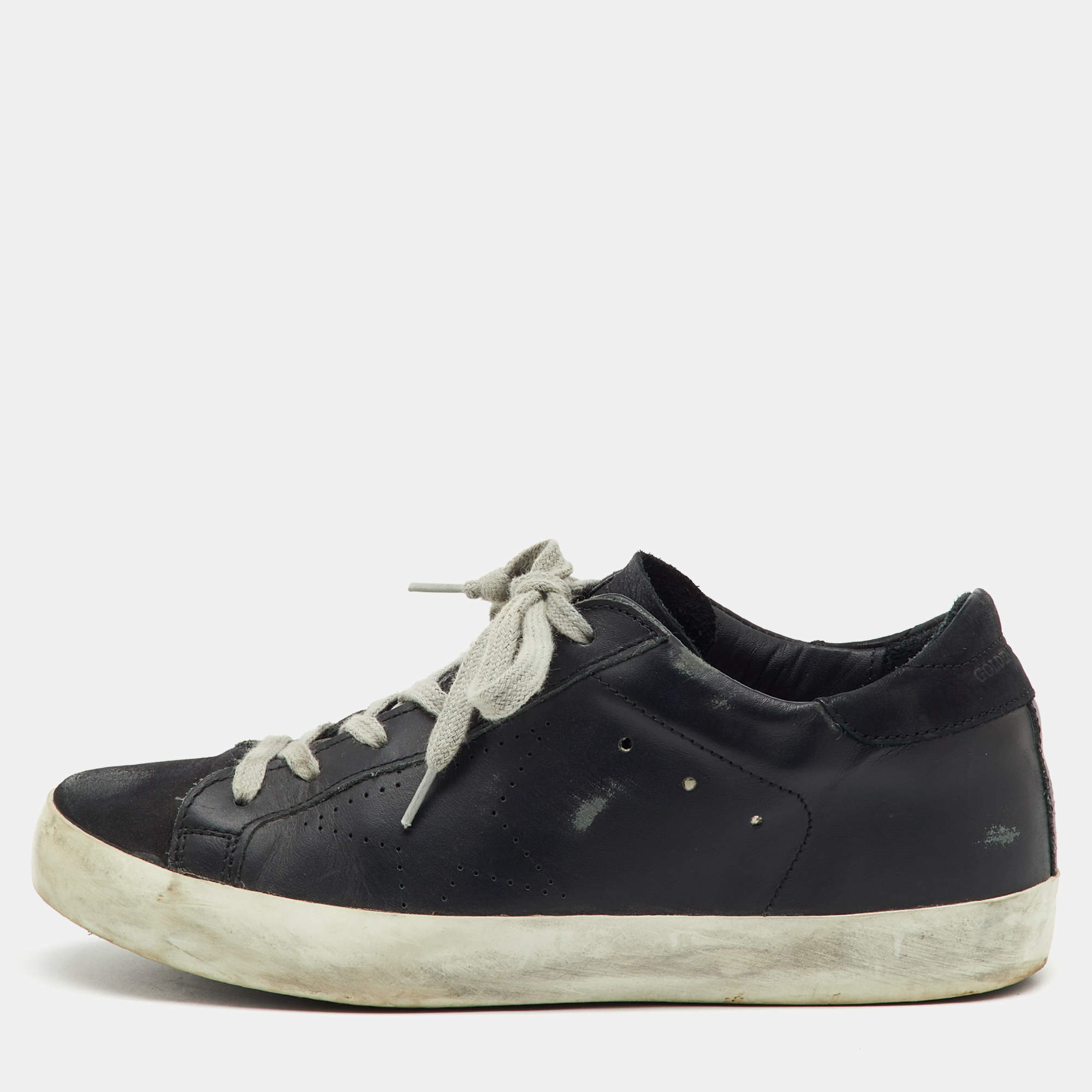 Pre Owned Golden Goose Black Leather Superstar Low Top Sneakers Size 37