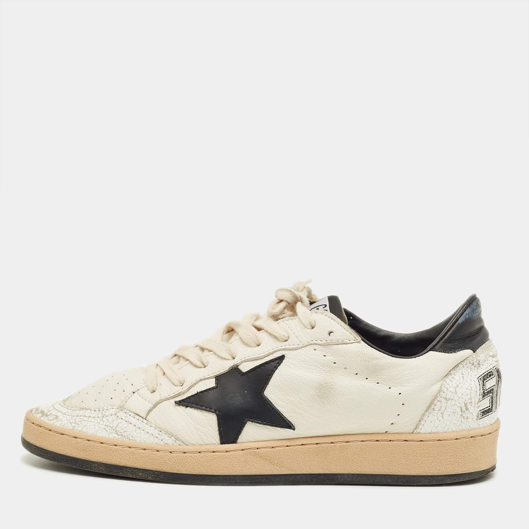 Pre Owned Golden Goose Off-White/Black Leather Ballstar Low Top Sneakers Size 39