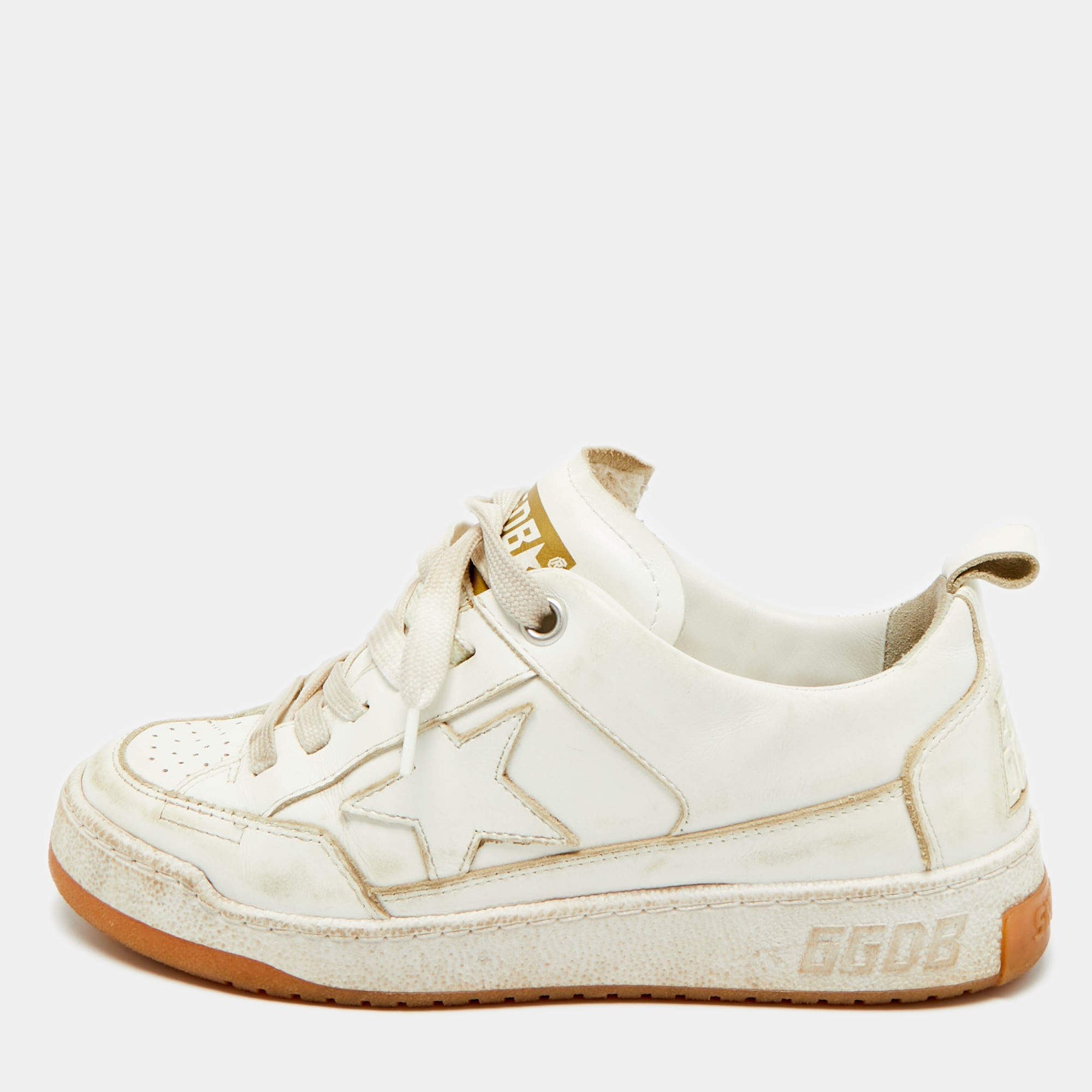 Pre Owned Golden Goose White Leather Yeah Lace Up Sneakers Size 35