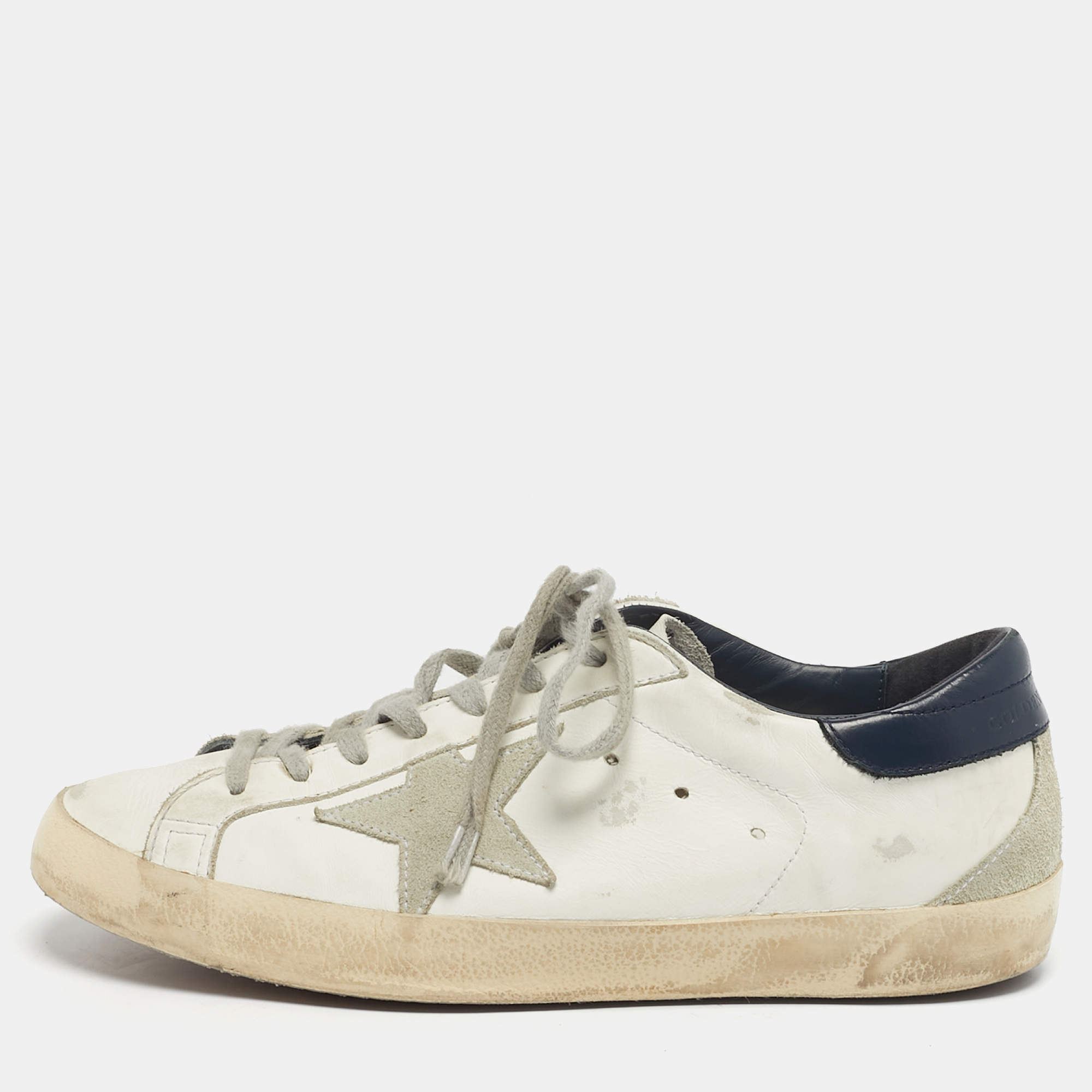 مملوكة مسبقًا Golden Goose Super Star Size 39 Tricolor Leather Lace Up Sneakers
