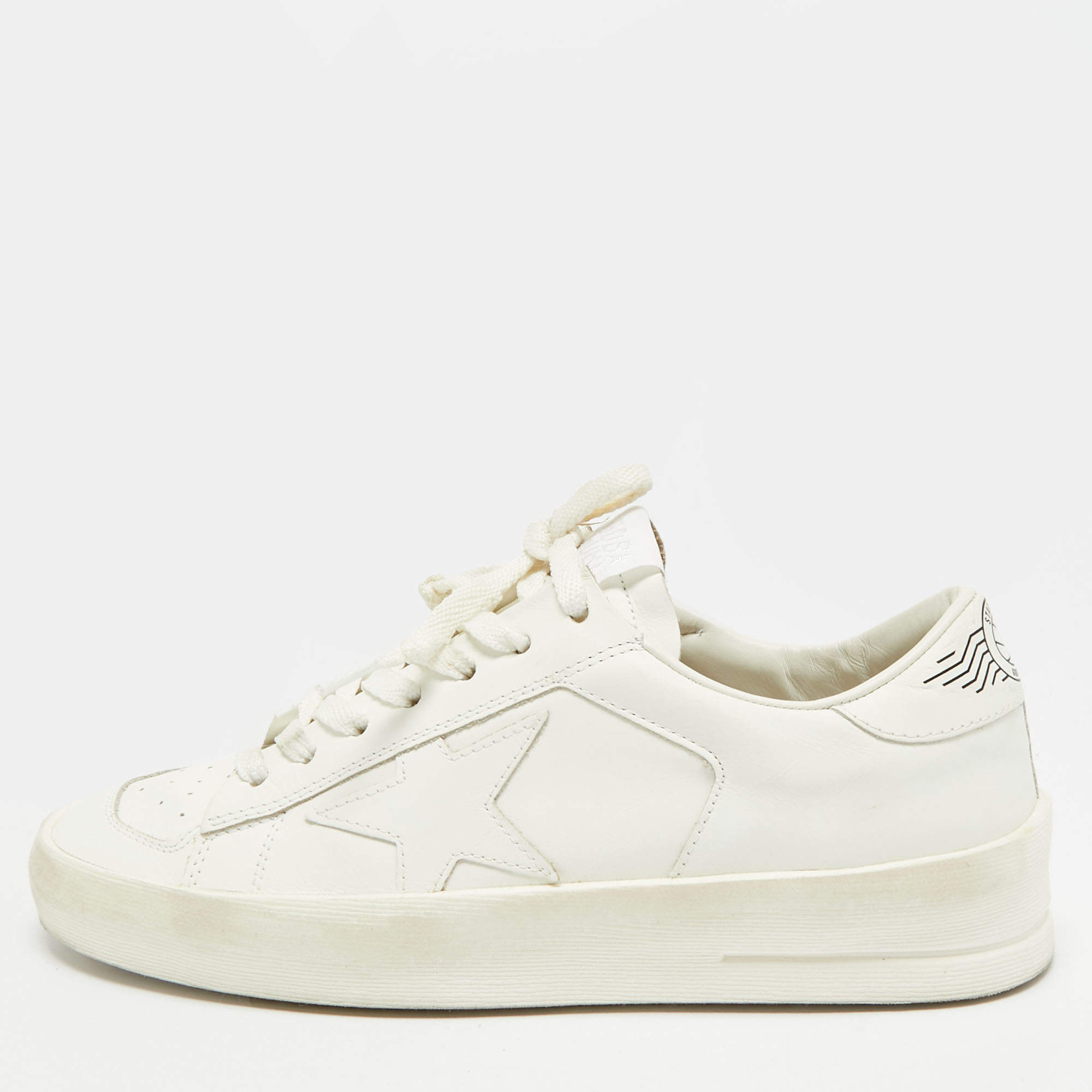 Pre Owned Golden Goose Stardan Size 37 White Leather Lace Up Sneakers