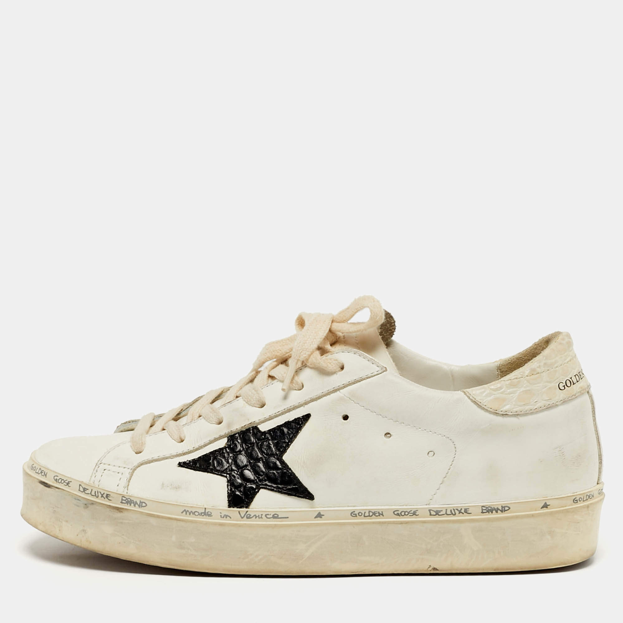 مملوكة مسبقًا Golden Goose Hi Star Size 38 White Leather Lace Up Sneakers