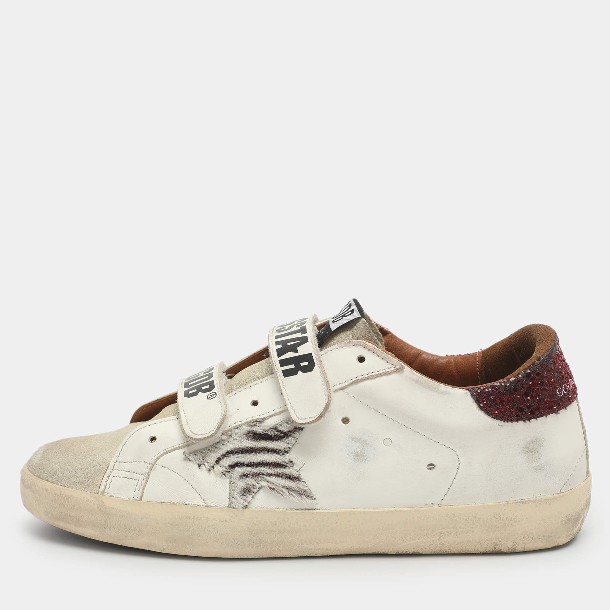 مملوكة مسبقًا Golden Goose Old school Size 37 White/Red Glitter Leather Low Top Sneakers