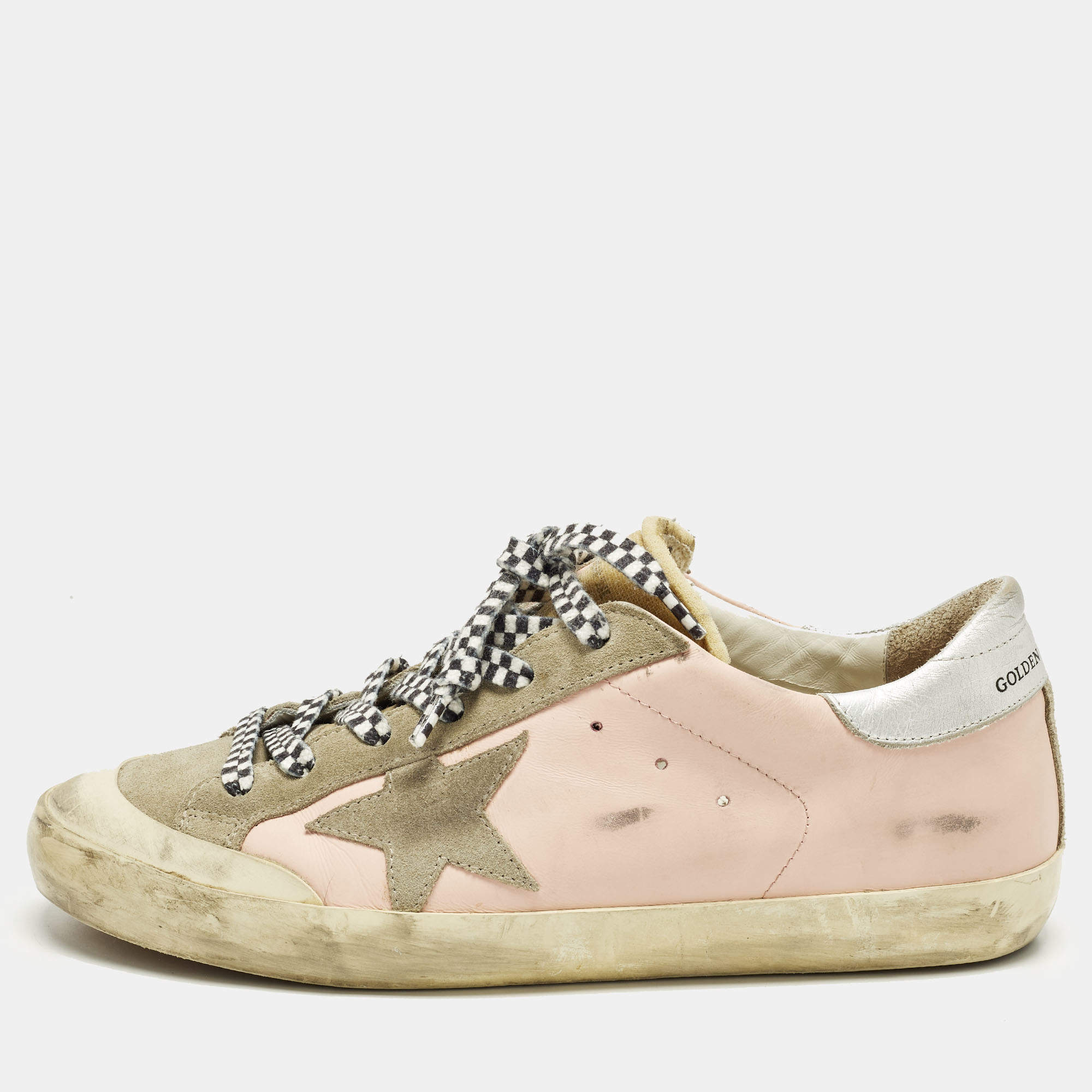 Pre Owned Golden Goose Superstar Size 41 Tricolor Leather and Suede Lace Up Sneakers