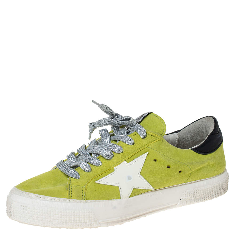 Golden Goose Yellow Suede Leather Superstar Lace Up Sneakers Size 37