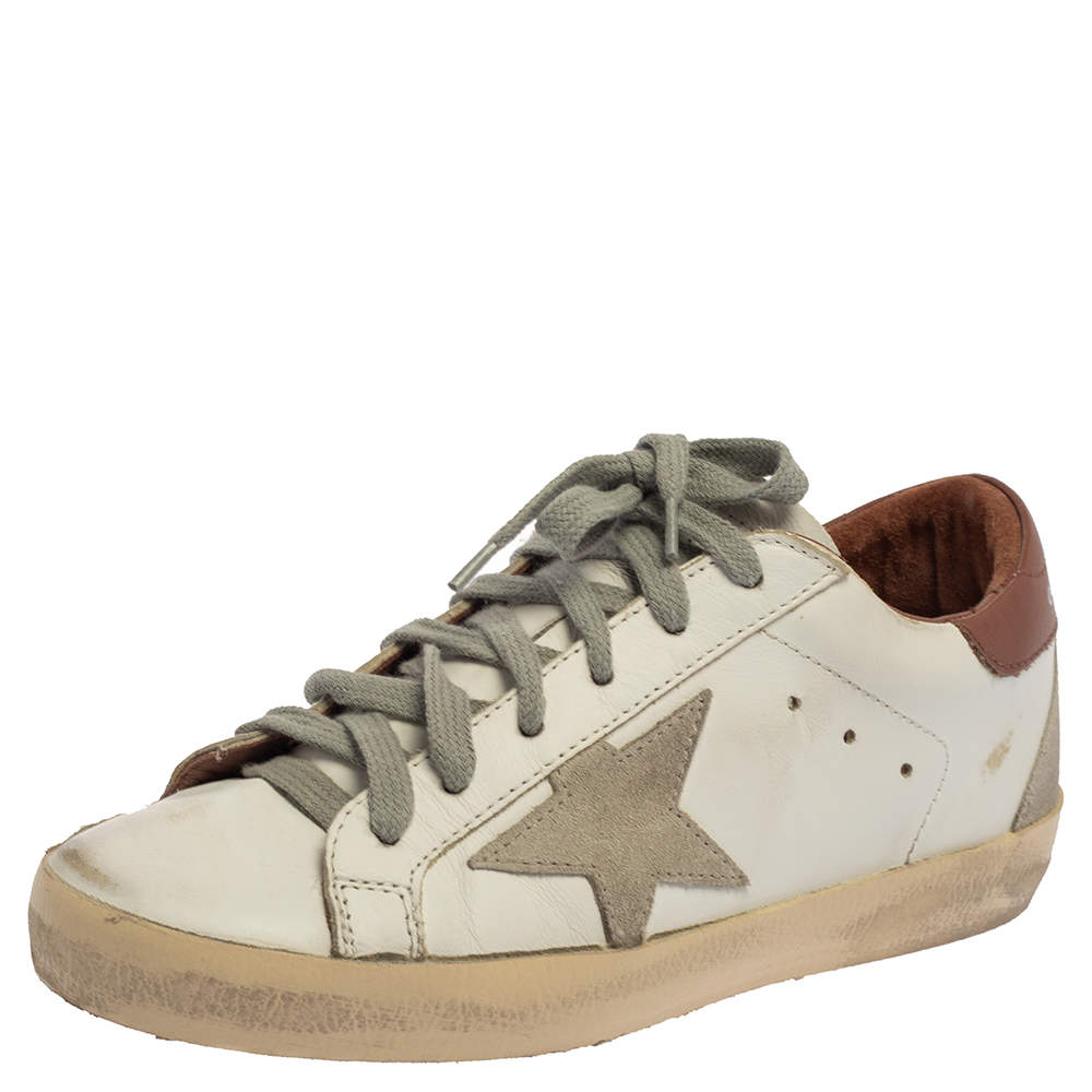 Pre Owned Golden Goose White Leather Superstar Low-Top Sneakers Size 35