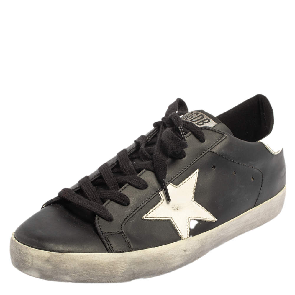Pre Owned Golden Goose Black/White Leather Superstar Low Top Sneakers Size 39