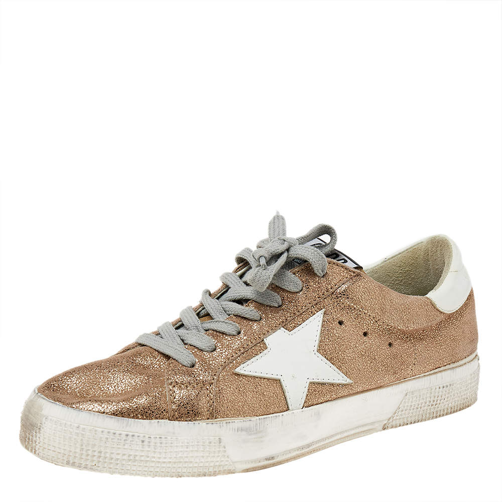 Pre Owned Golden Goose Metallic Gold Glitter May Sneakers Size 38