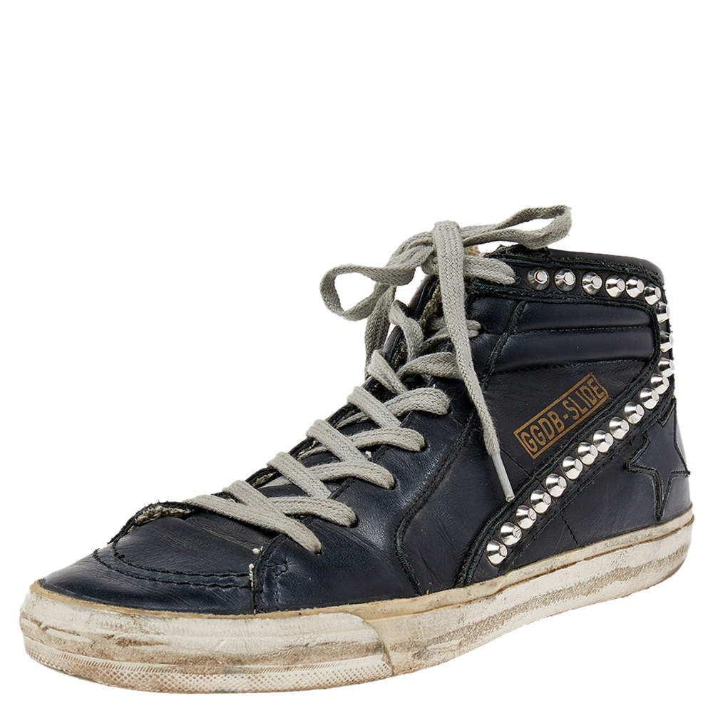 Pre Owned Golden Goose Black Leather Slide  High Top Sneakers Size 38
