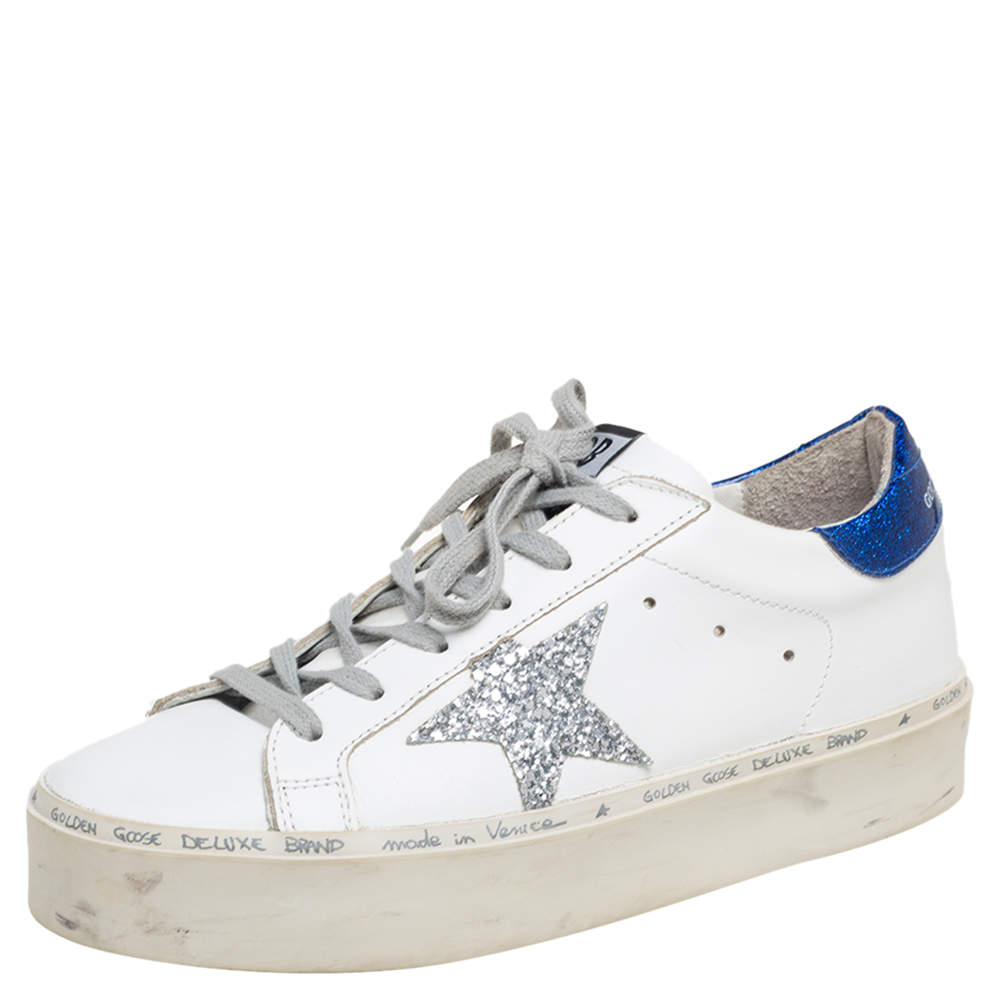 Pre Owned Golden Superstar White/Blue  Leather Low -Top Sneaker Size 37