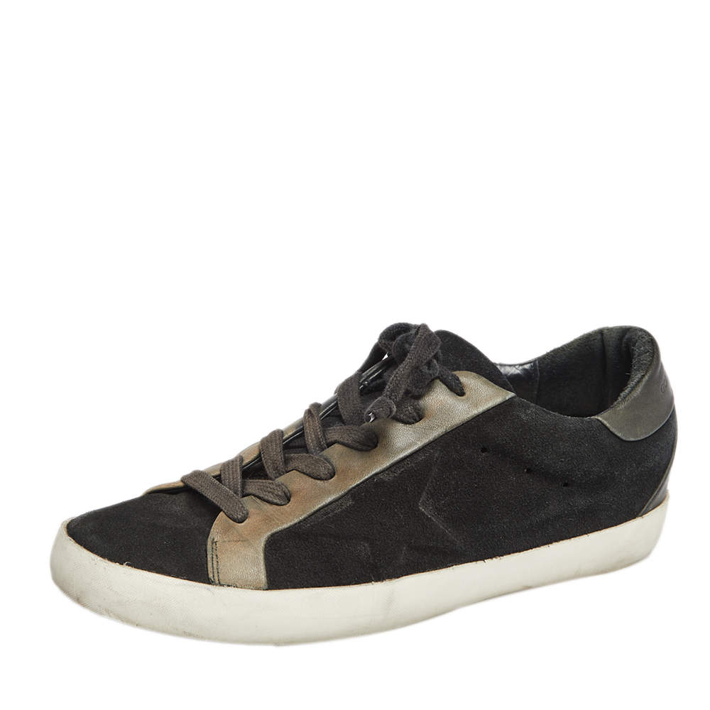 Pre Owned Golden Goose Black/Grey Suede And Leather Super Star Low Top Sneakers Size 37