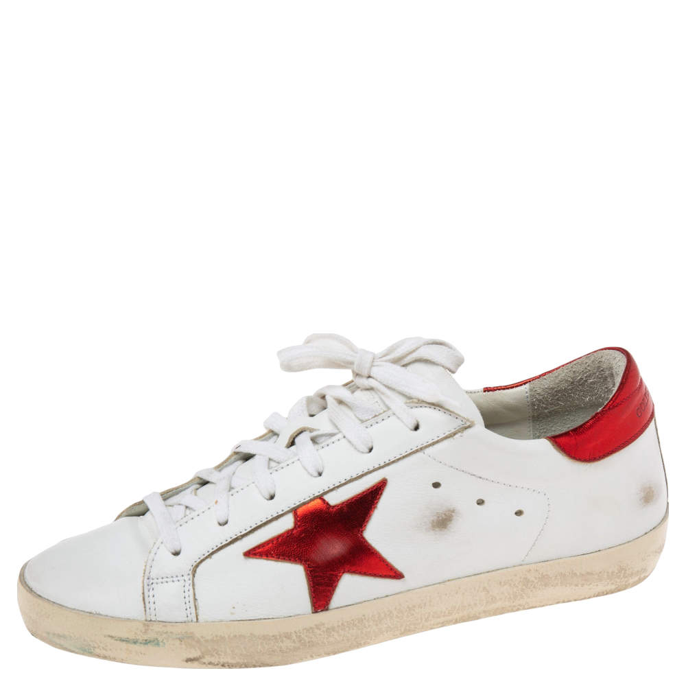 Pre Owned Golden Goose White Leather Embellished Star Low Top Sneakers Size 39