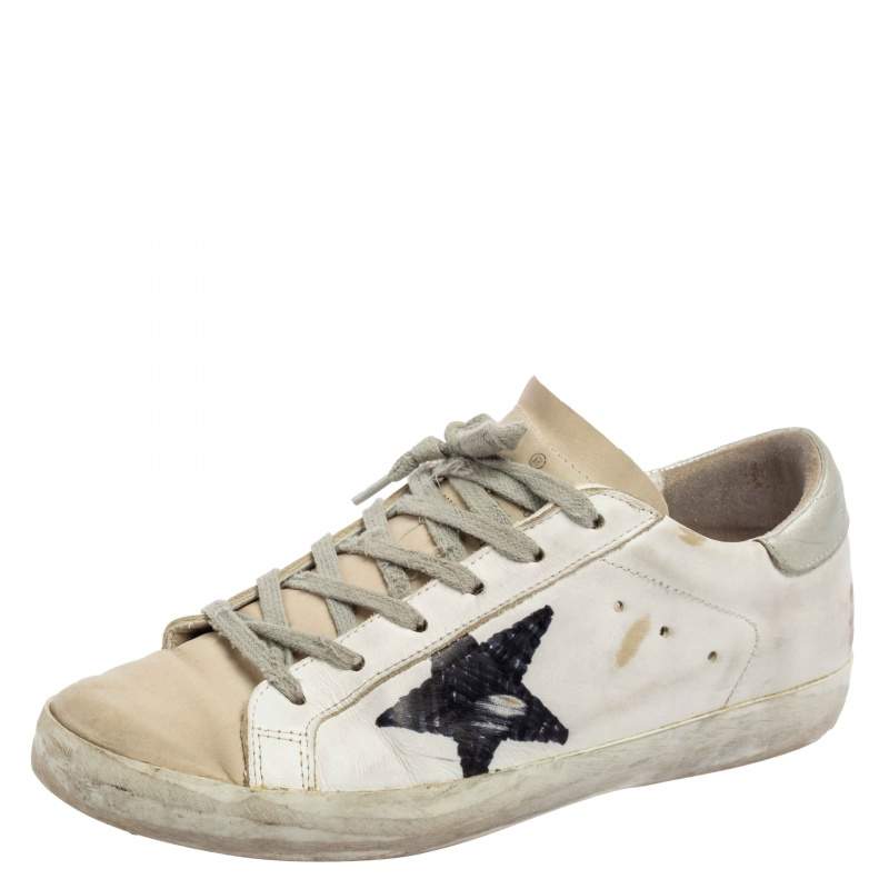 Pre Owned Golden Goose White Leather And Suede Hi Star Low Top Sneakers Size 39