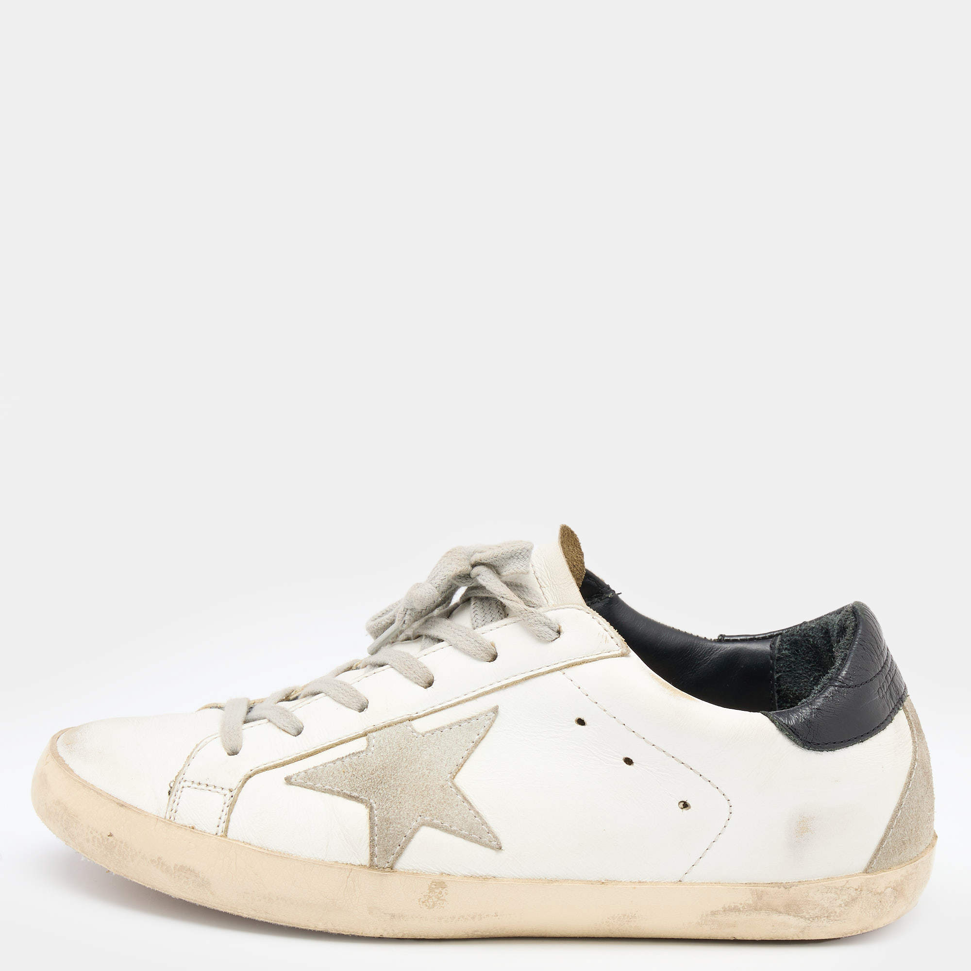 Golden Goose White/Grey Leather And Suede Superstar Low Top Sneakers Size 38