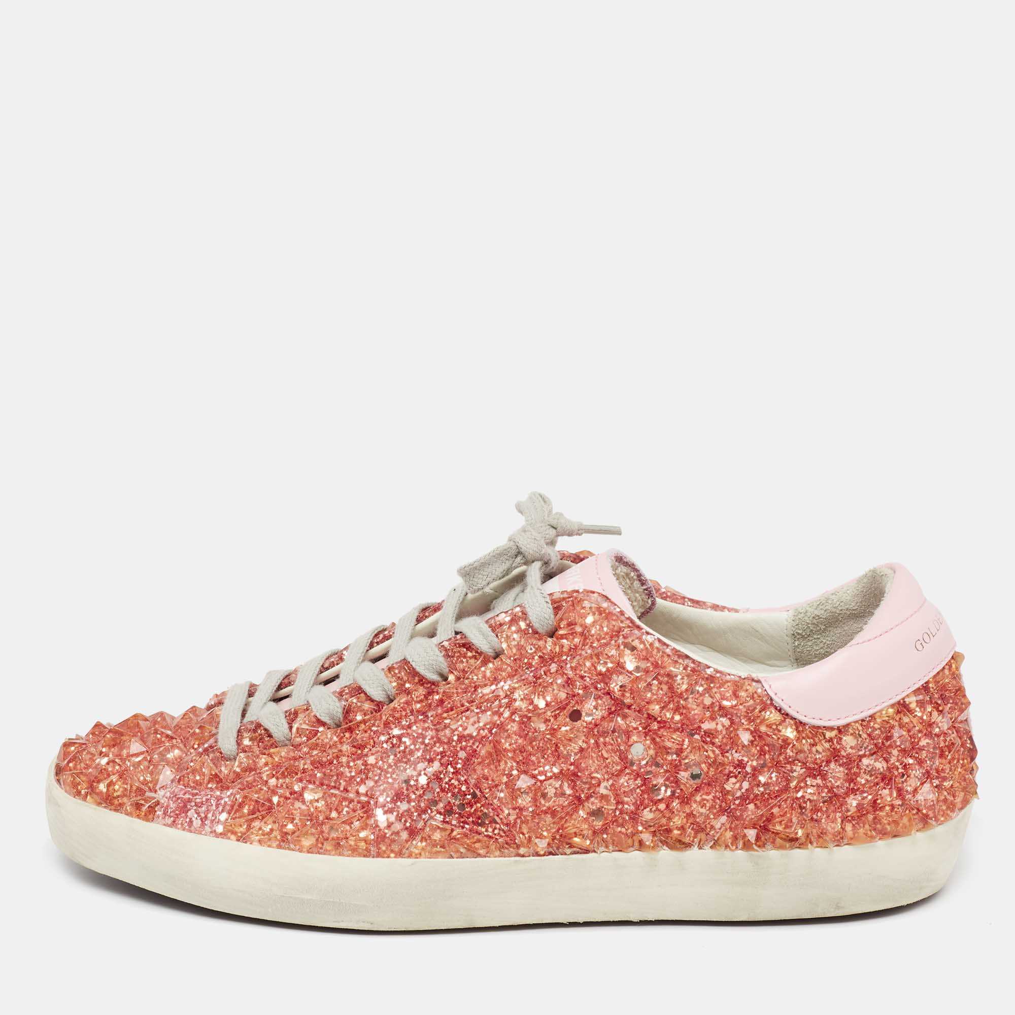 Pre Owned Golden Goose Orange PCV And Glitter Superstar Lace Up Sneakers Size 41