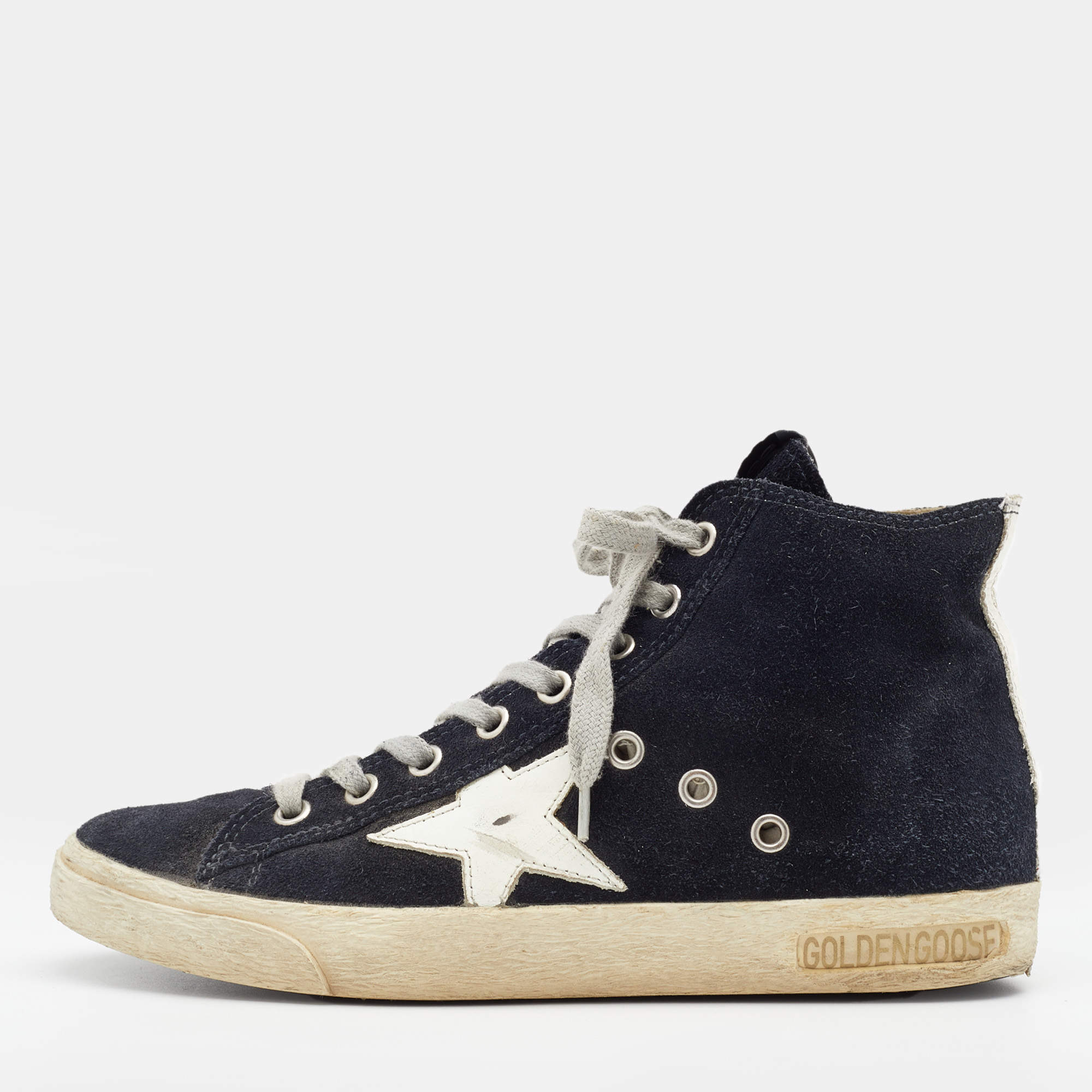 Pre Owned Golden Goose Blue Denim Star Francy High Top Sneakers Size 36