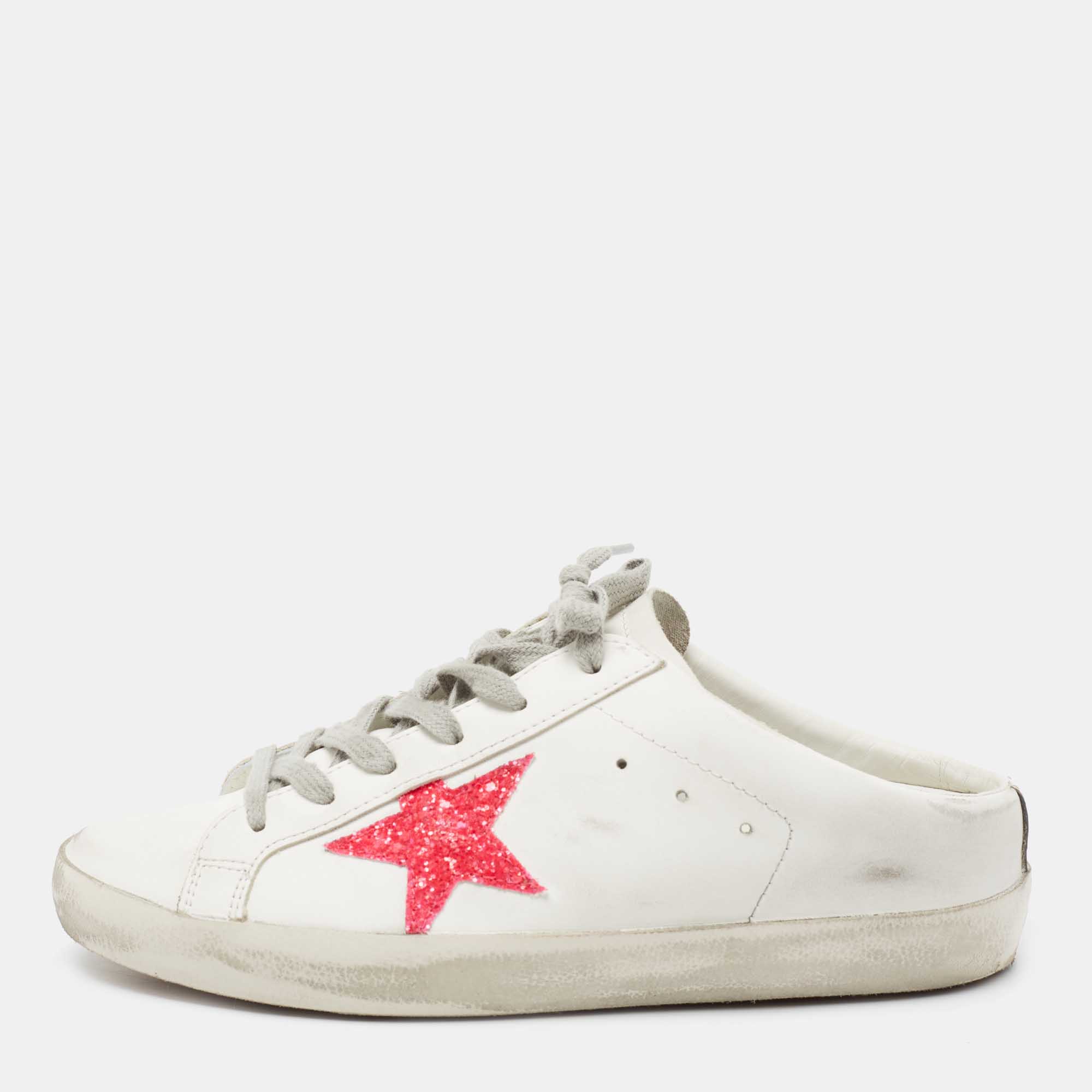 Pre Owned Golden Goose White Leather Star Cutout Sneakers Size 39