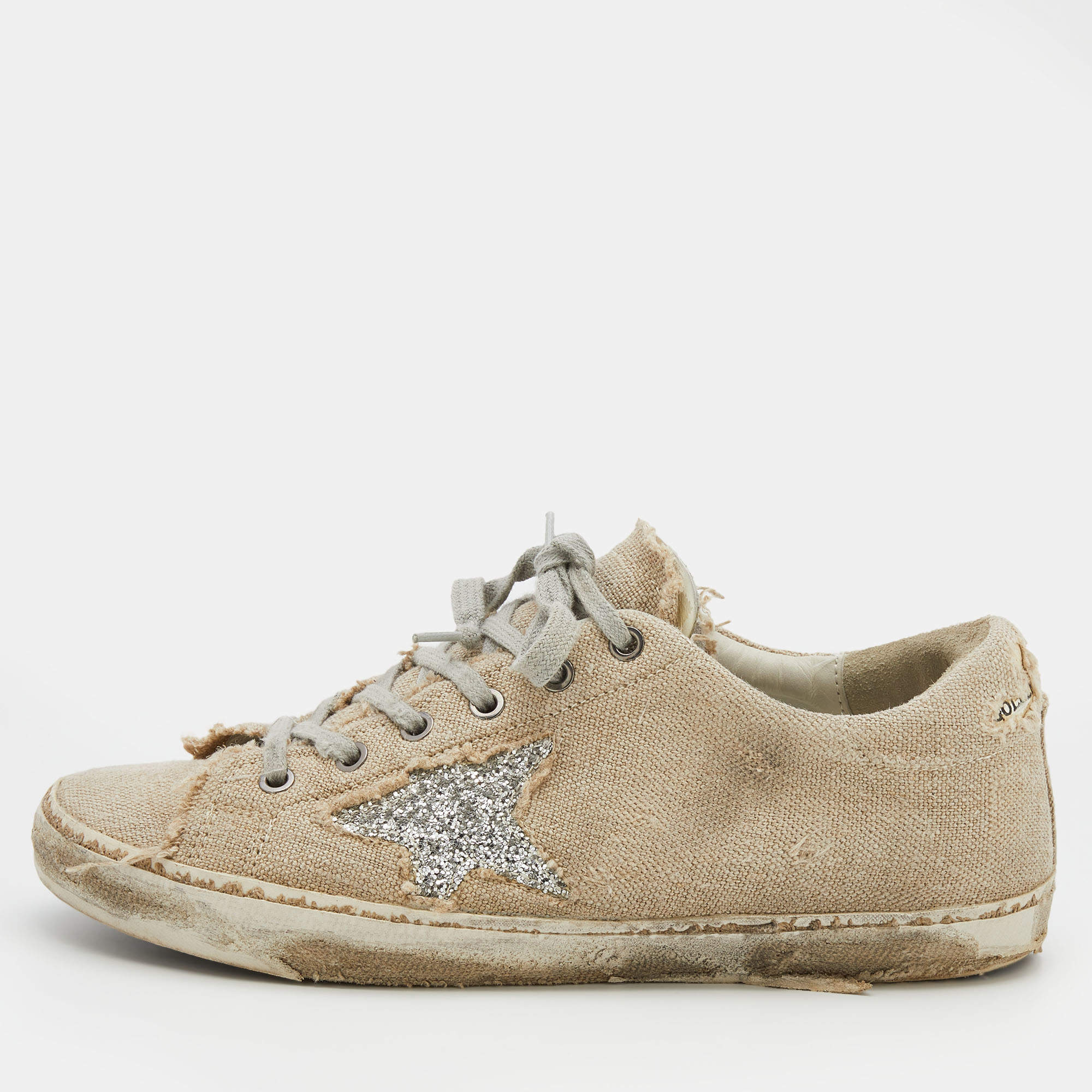 Pre Owned Golden Goose Beige Canvas Superstar Sneaker Size 40