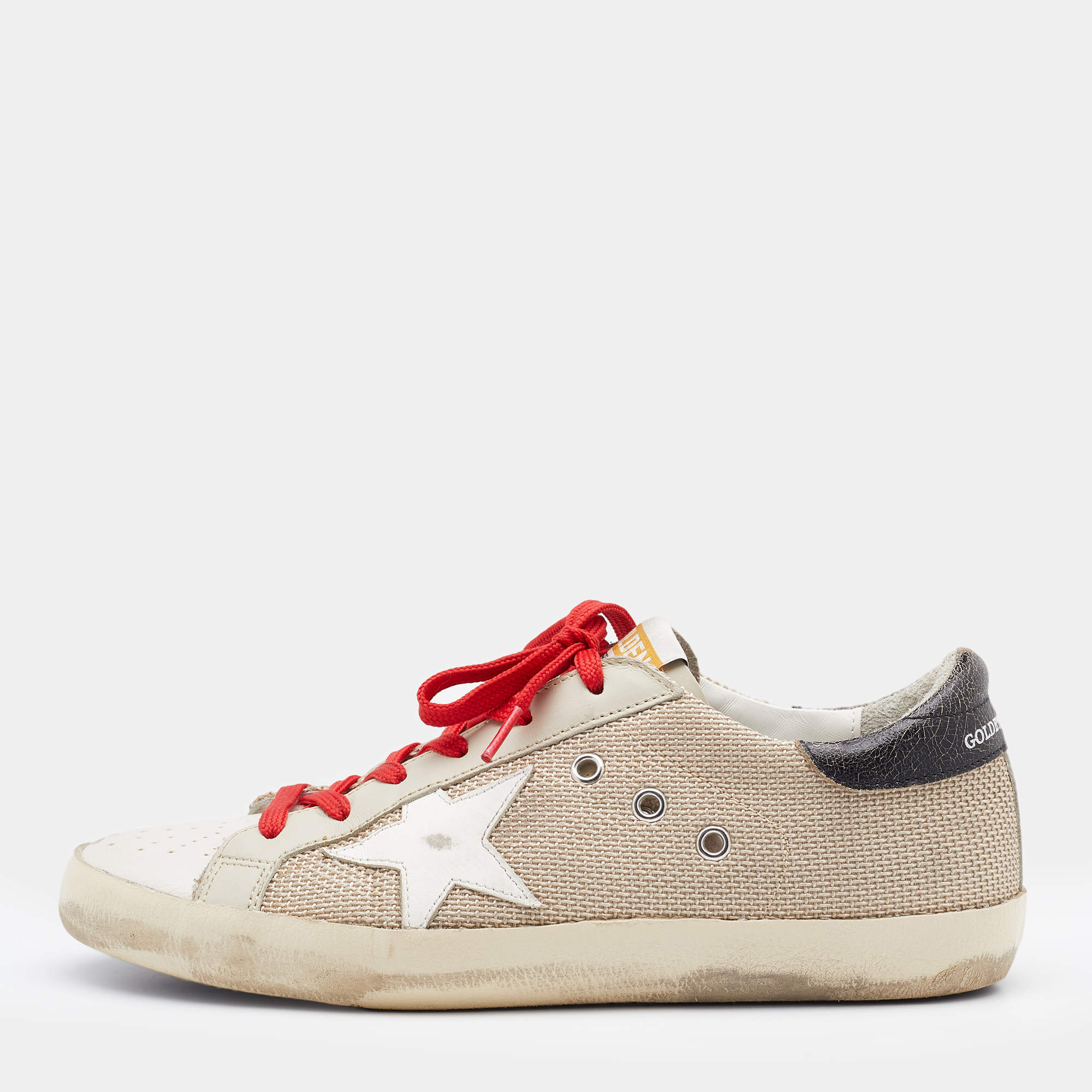 Pre Owned Golden Goose Light Beige/Black Nylon and Leather Sneakers Size 39